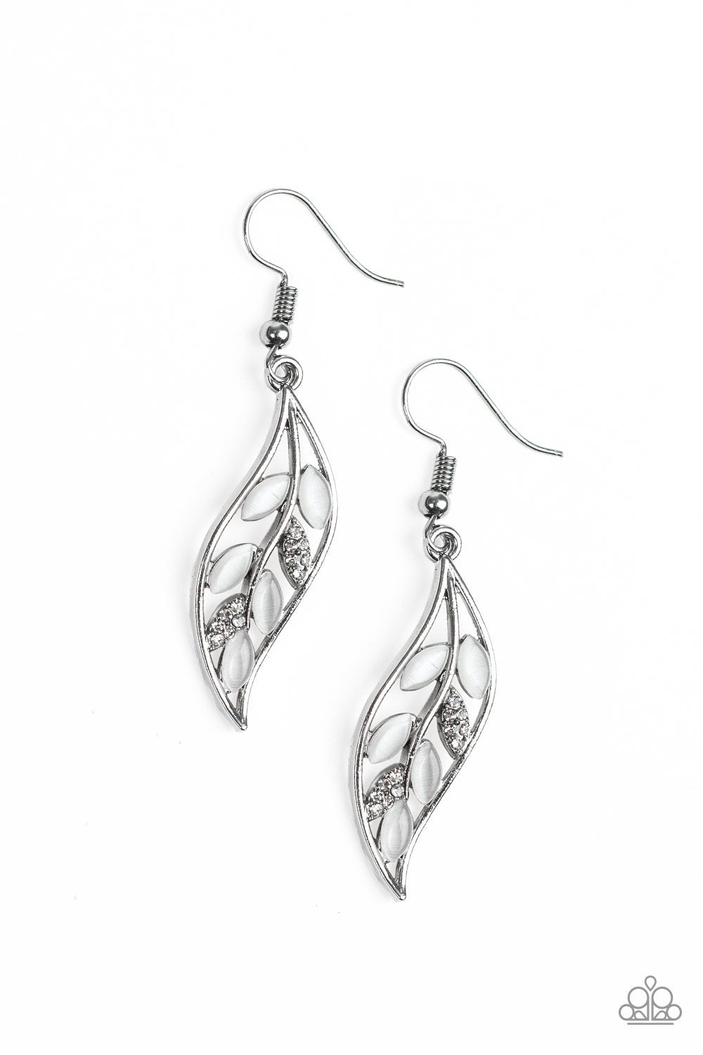 Sparkling Stems White Moonstone Leaf Earrings - Paparazzi Accessories-CarasShop.com - $5 Jewelry by Cara Jewels