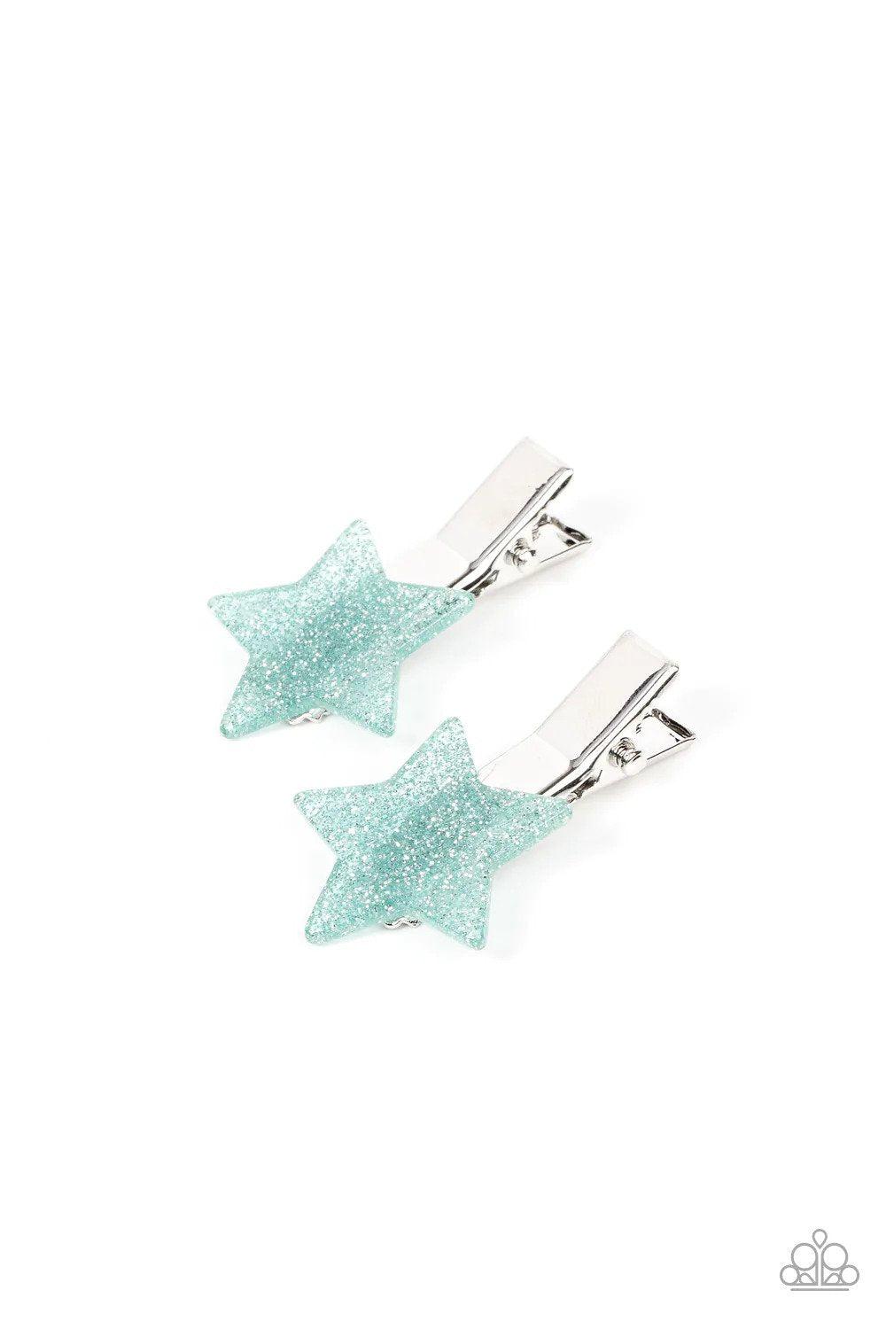 Sparkly Star Chart Blue Glitter Hair Clip - Paparazzi Accessories- lightbox - CarasShop.com - $5 Jewelry by Cara Jewels