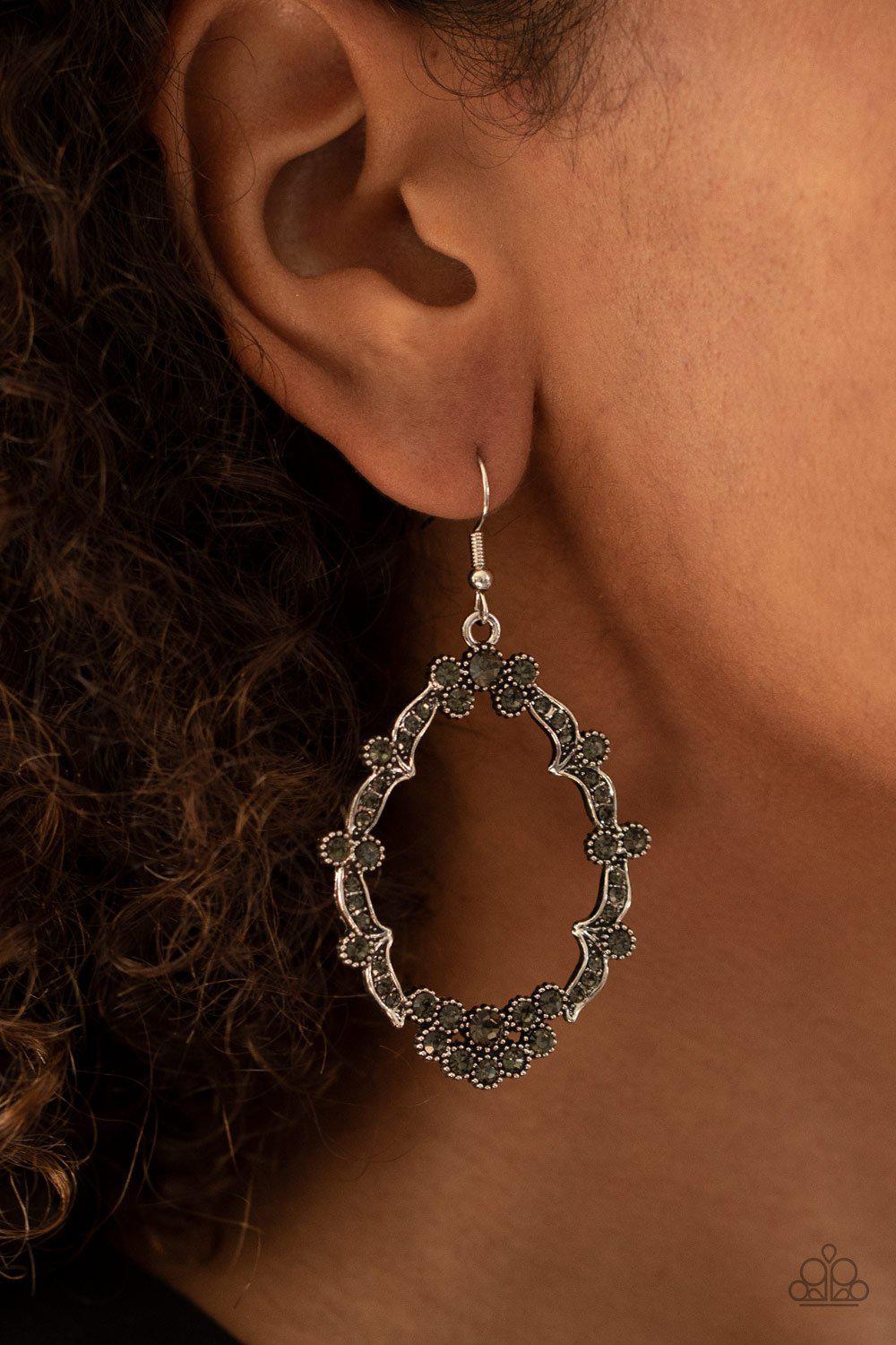 Sparkly Status Silver Rhinestone Earrings - Paparazzi Accessories - model -CarasShop.com - $5 Jewelry by Cara Jewels