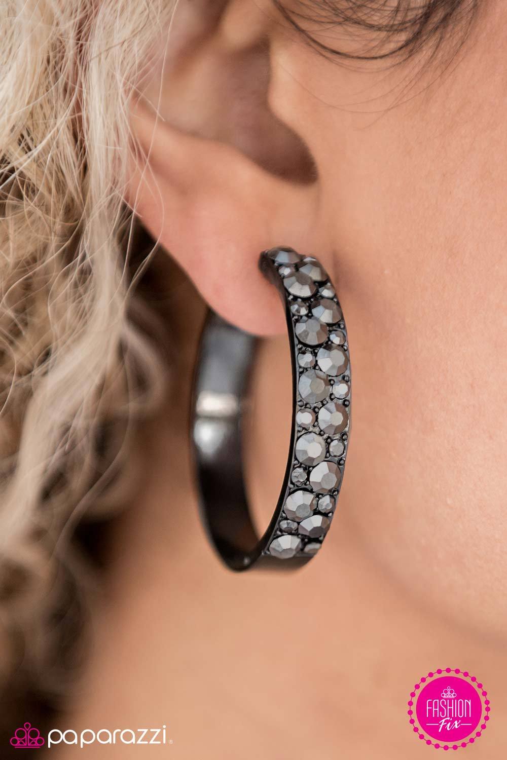 Sparktacular Gunmetal Black Hematite Hoop Earrings - Paparazzi Accessories-CarasShop.com - $5 Jewelry by Cara Jewels