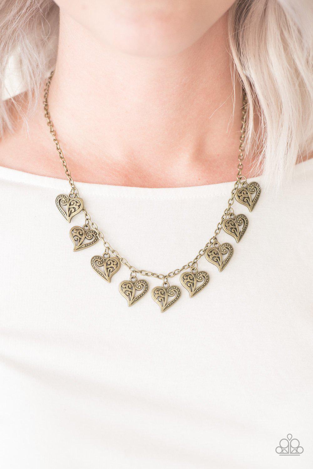 Speaking From The Heart Brass Necklace - Paparazzi Accessories-CarasShop.com - $5 Jewelry by Cara Jewels