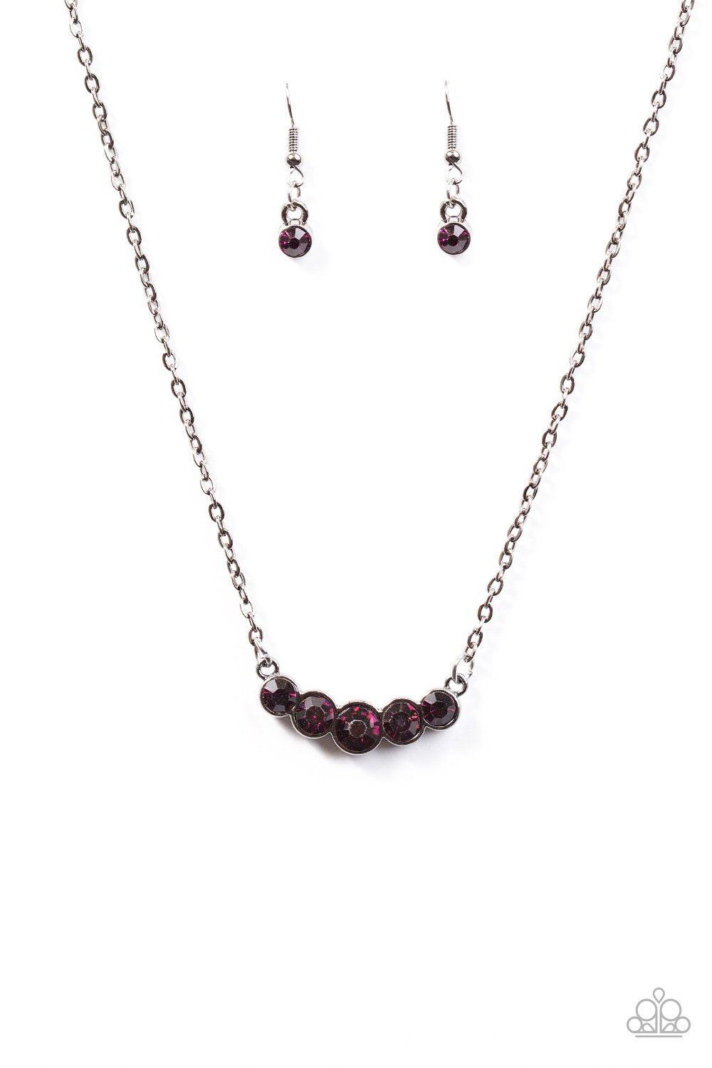 Speaking Of Sparkle Purple Rhinestone and Gunmetal Necklace - Paparazzi Accessories - lightbox -CarasShop.com - $5 Jewelry by Cara Jewels
