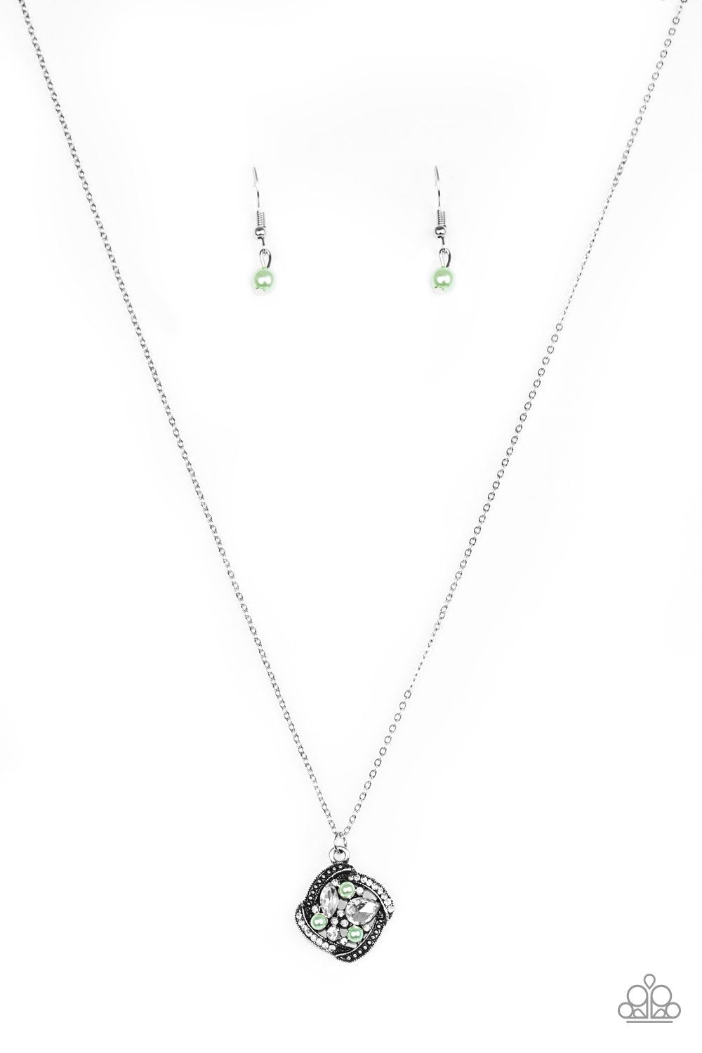 Speaking of Timeless Silver and Green Necklace - Paparazzi Accessories-CarasShop.com - $5 Jewelry by Cara Jewels