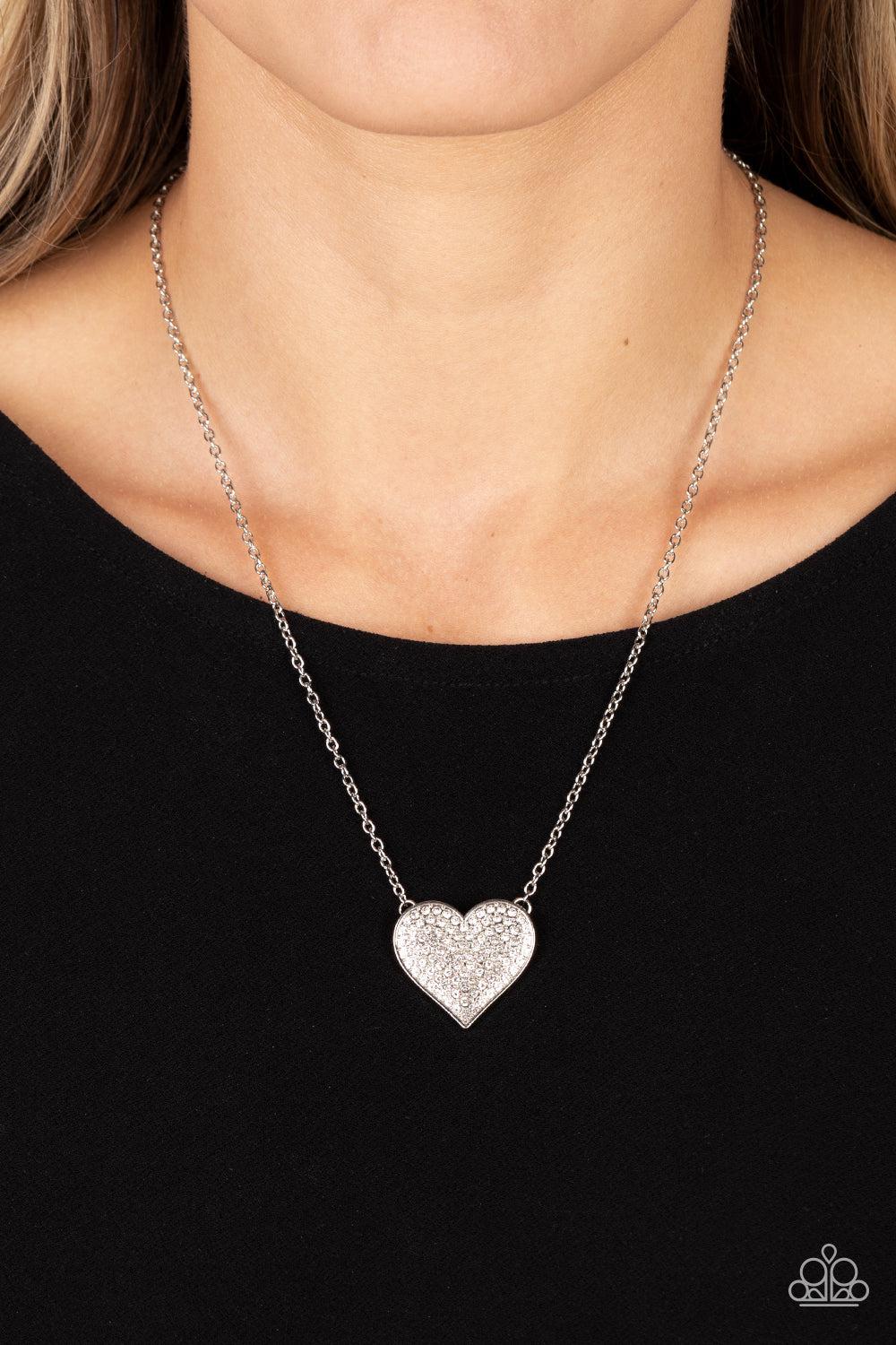 Spellbinding Sweetheart White Rhinestone Necklace - Paparazzi Accessories- lightbox - CarasShop.com - $5 Jewelry by Cara Jewels