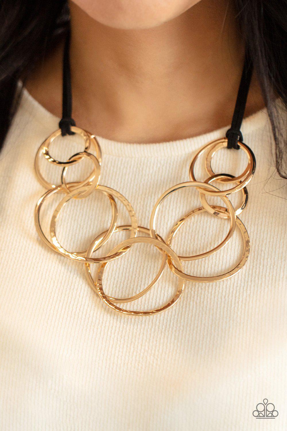 Spiraling Out of COUTURE Gold and Black Suede Necklace - Paparazzi Accessories 2021 Convention Exclusive- model - CarasShop.com - $5 Jewelry by Cara Jewels