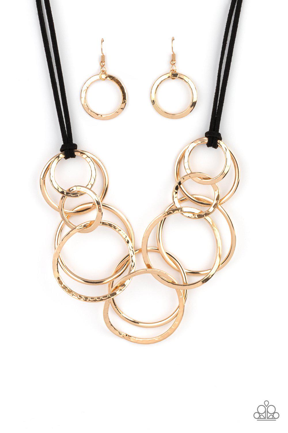 Spiraling Out of COUTURE Gold and Black Suede Necklace - Paparazzi Accessories 2021 Convention Exclusive- lightbox - CarasShop.com - $5 Jewelry by Cara Jewels