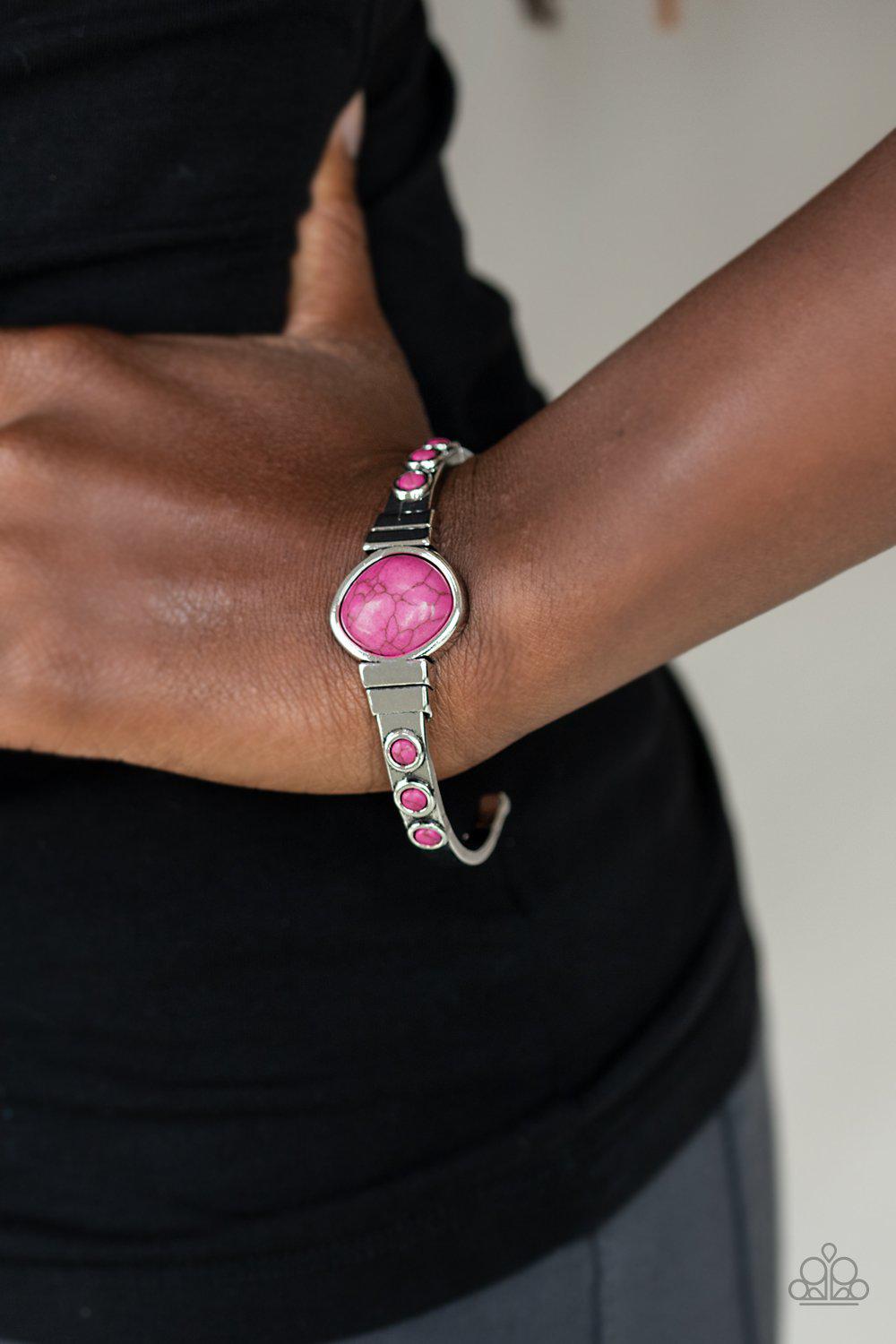 Spirit Guide Pink Stone and Silver Cuff Bracelet - Paparazzi Accessories-CarasShop.com - $5 Jewelry by Cara Jewels