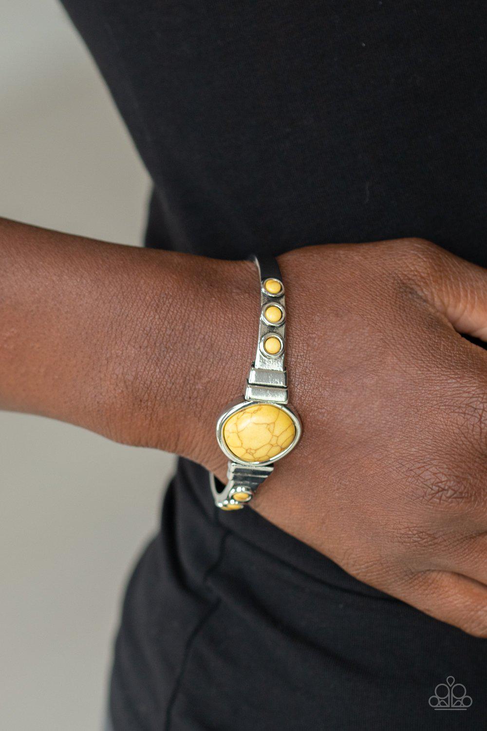 Spirit Guide Yellow Stone and Silver Cuff Bracelet - Paparazzi Accessories-CarasShop.com - $5 Jewelry by Cara Jewels