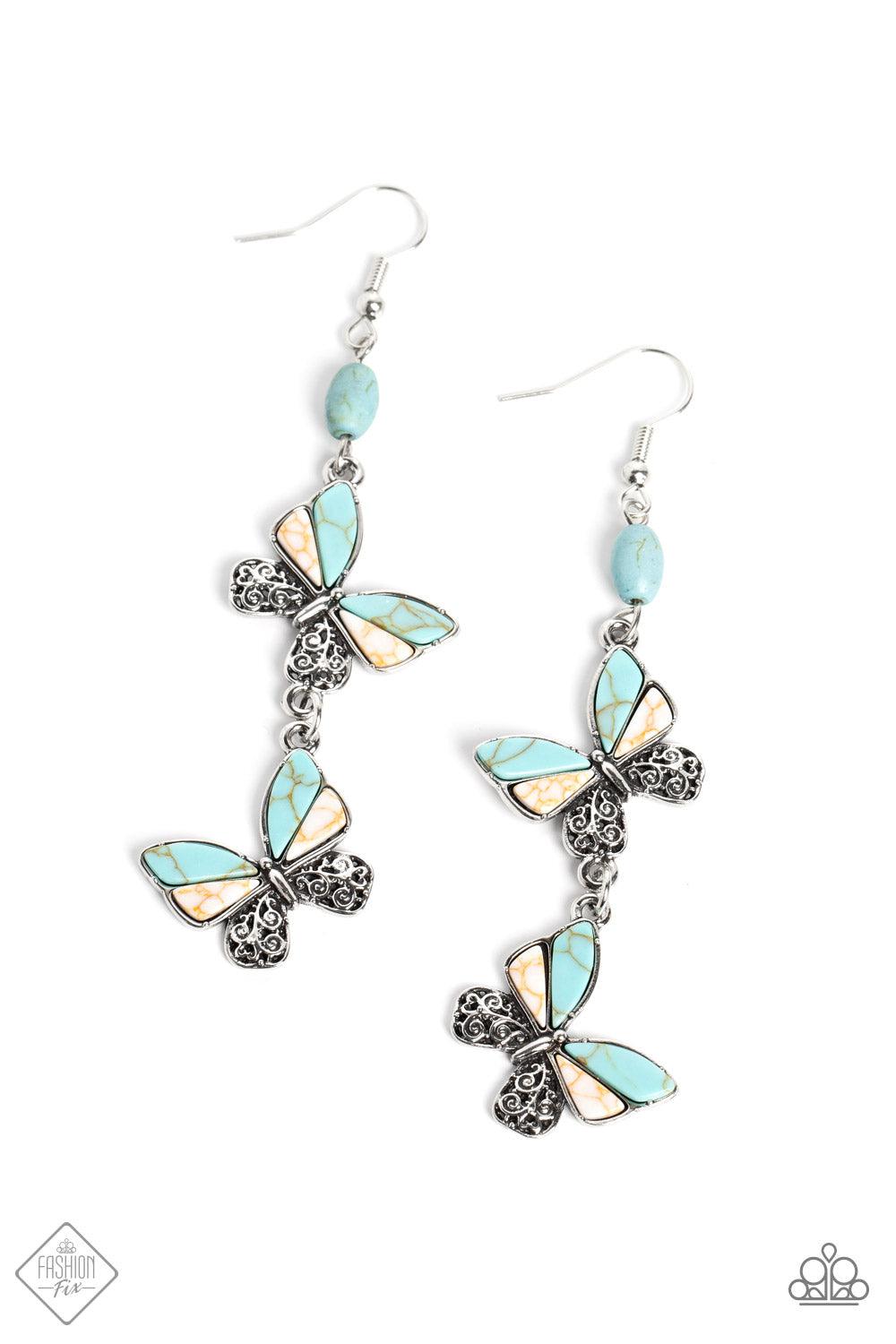 Spirited Soar Turquoise Blue Stone Butterfly Earrings - Paparazzi Accessories- lightbox - CarasShop.com - $5 Jewelry by Cara Jewels