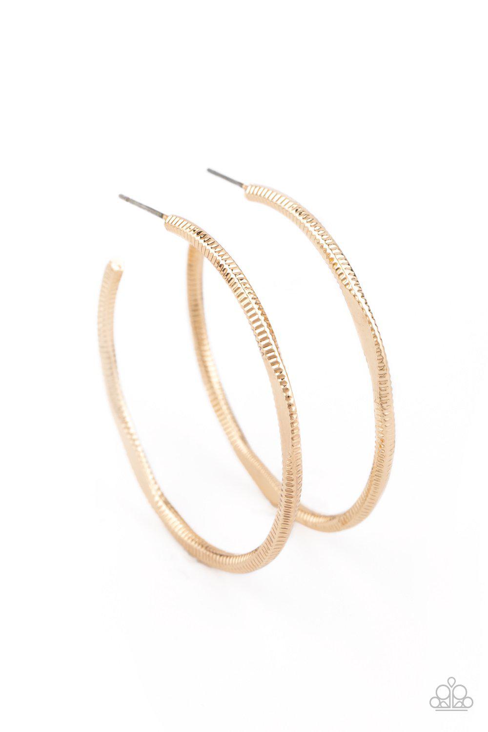 Spitfire Gold Hoop Earrings - Paparazzi Accessories-CarasShop.com - $5 Jewelry by Cara Jewels