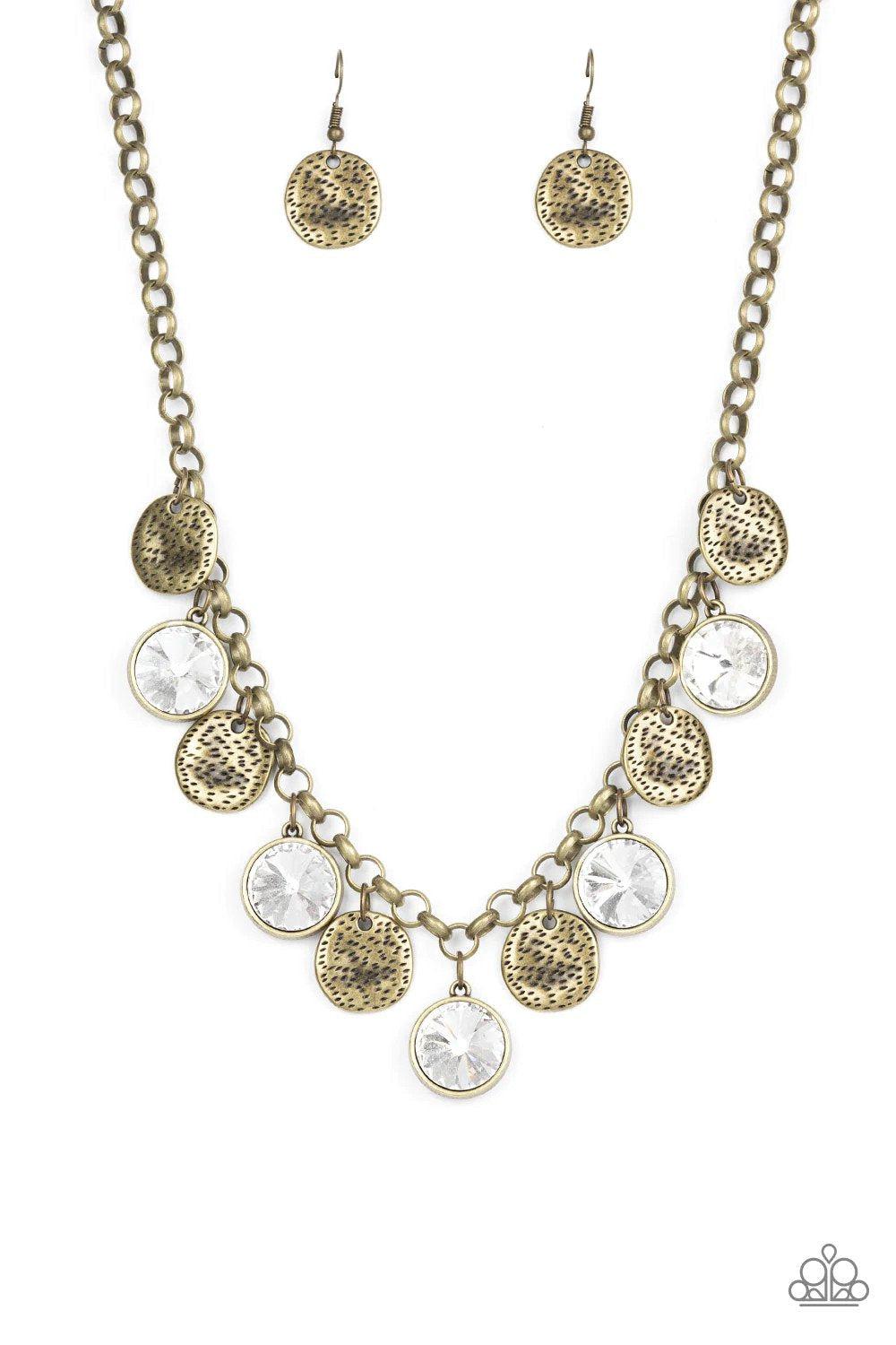 Spot On Sparkle Brass Necklace - Paparazzi Accessories- lightbox - CarasShop.com - $5 Jewelry by Cara Jewels