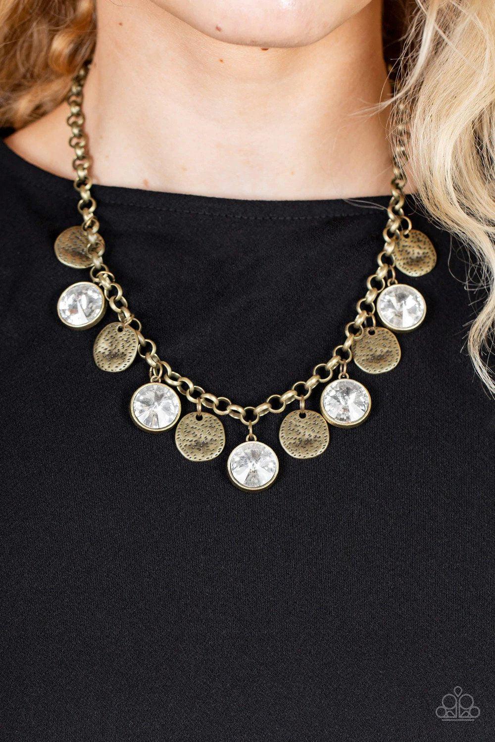 Spot On Sparkle Brass Necklace - Paparazzi Accessories- on model - CarasShop.com - $5 Jewelry by Cara Jewels