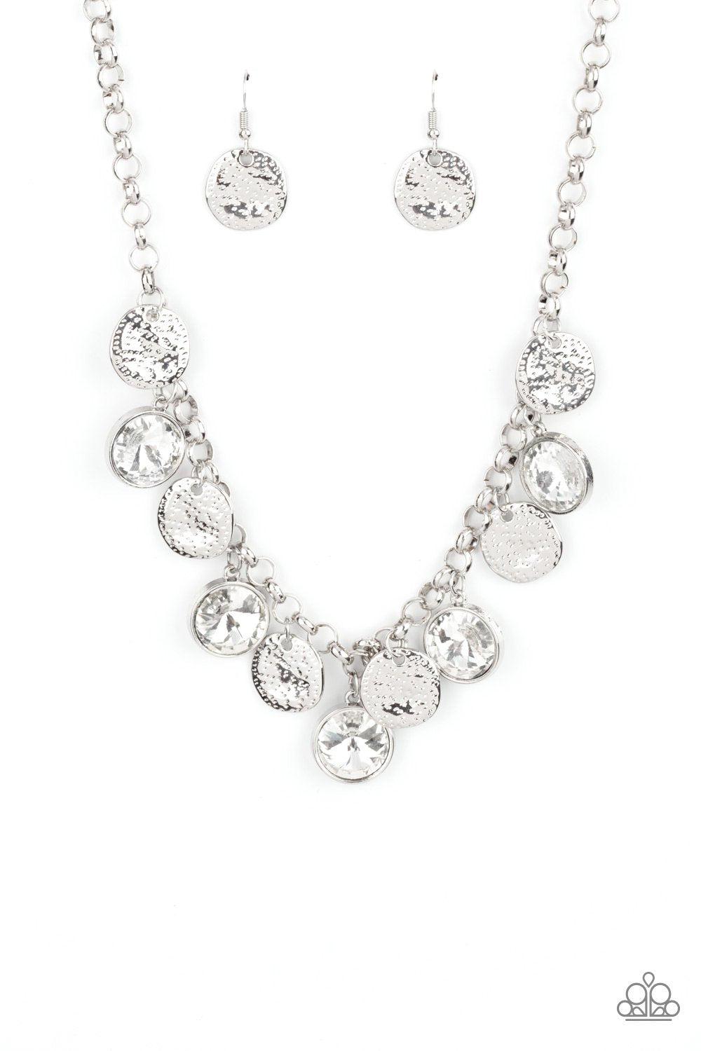 Spot On Sparkle White Rhinestone and Silver Necklace - Paparazzi Accessories 2021 Convention Exclusive- lightbox - CarasShop.com - $5 Jewelry by Cara Jewels
