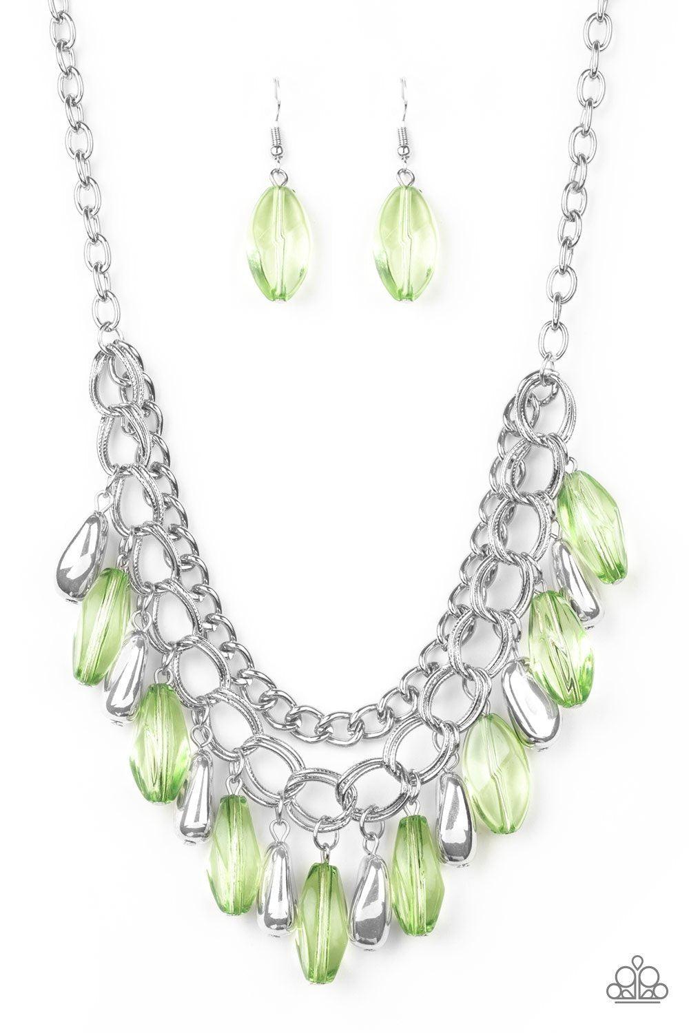 Spring Daydream Green Necklace and matching Earrings - Paparazzi Accessories-CarasShop.com - $5 Jewelry by Cara Jewels