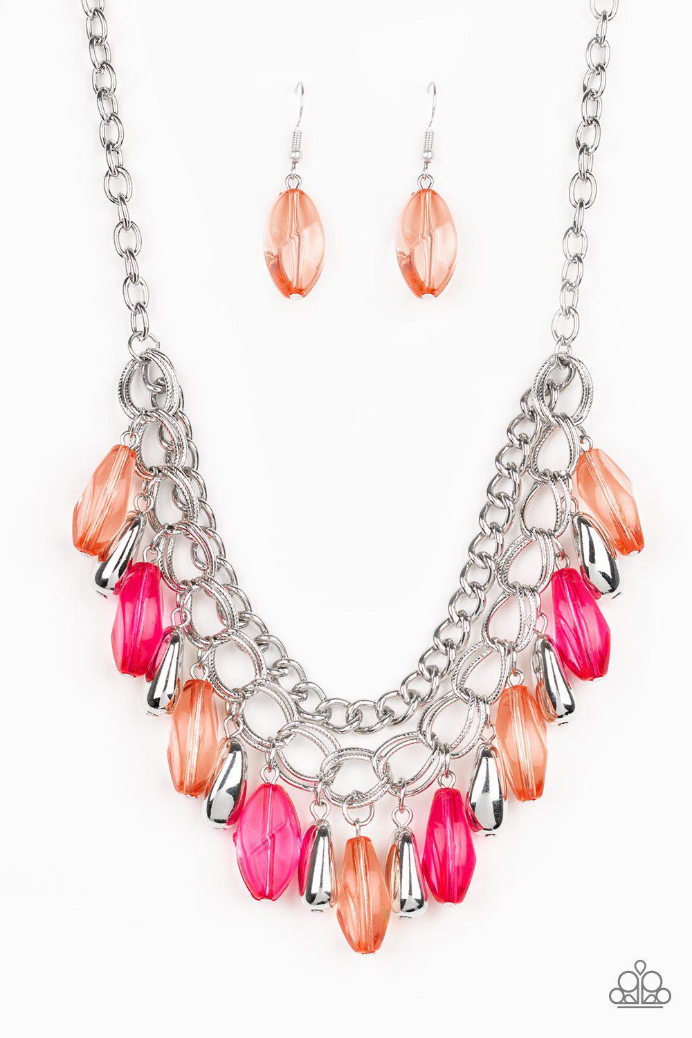 Spring Daydream Multi-color Pink and Coral Necklace and matching Earrings - Paparazzi Accessories-CarasShop.com - $5 Jewelry by Cara Jewels