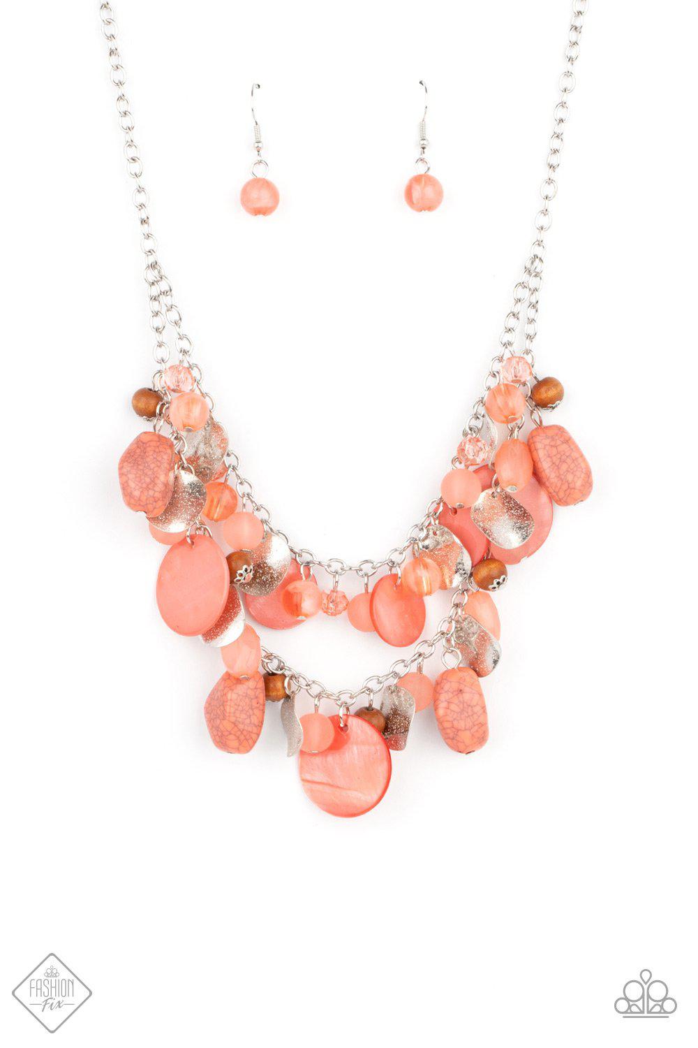 Spring Goddess Coral Bead, Stone and Wood Necklace - Paparazzi Accessories- lightbox - CarasShop.com - $5 Jewelry by Cara Jewels