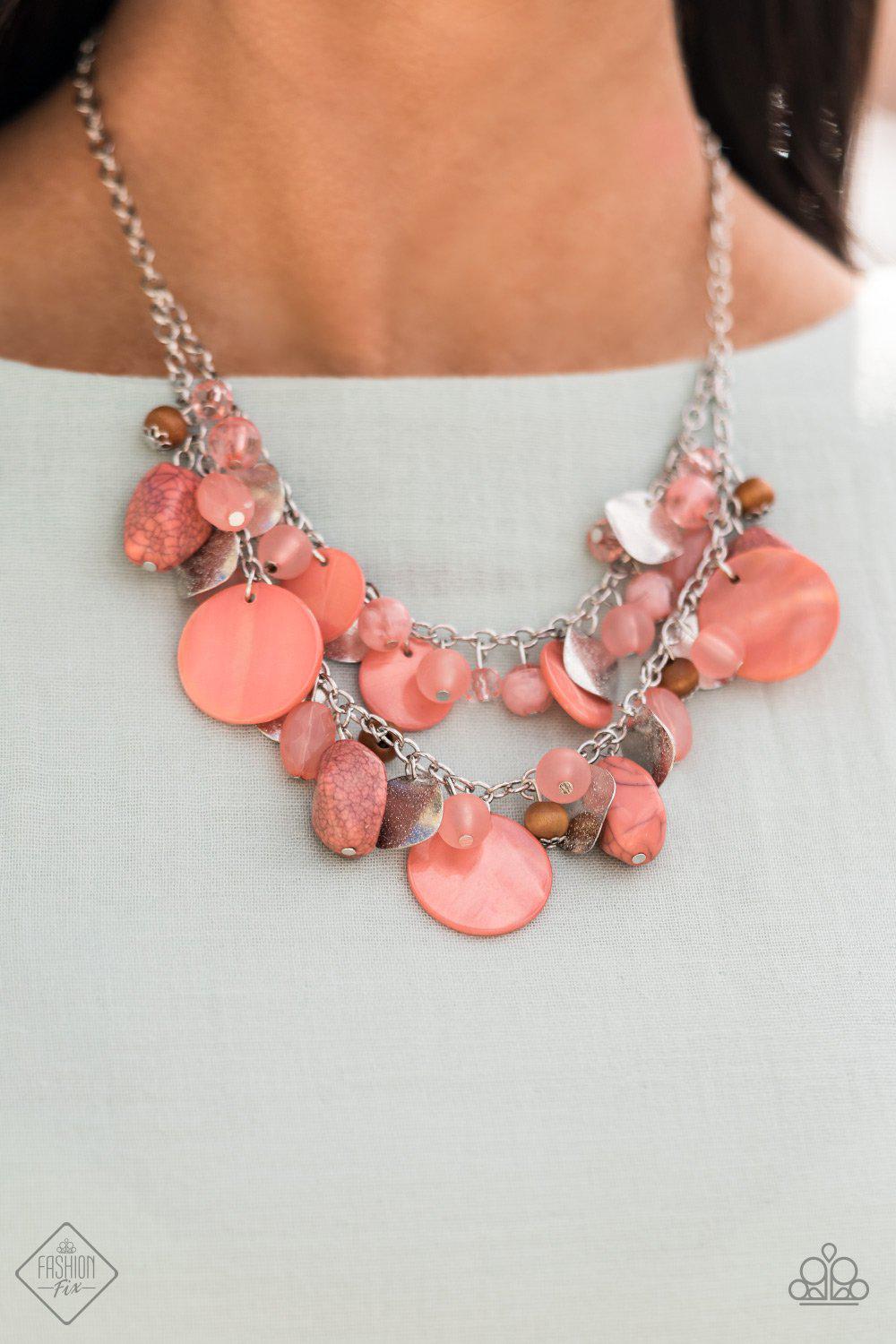 Spring Goddess Coral Bead, Stone and Wood Necklace - Paparazzi Accessories- model - CarasShop.com - $5 Jewelry by Cara Jewels