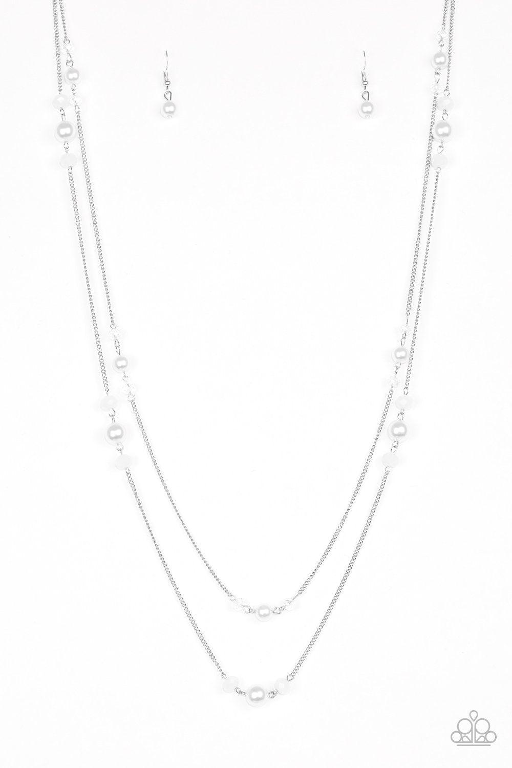 Spring Splash Silver and White Necklace - Paparazzi Accessories-CarasShop.com - $5 Jewelry by Cara Jewels
