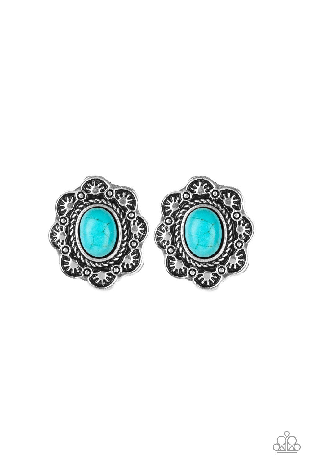 Springtime Deserts Turquoise Blue Stone Flower Post Earrings - Paparazzi Accessories - lightbox -CarasShop.com - $5 Jewelry by Cara Jewels