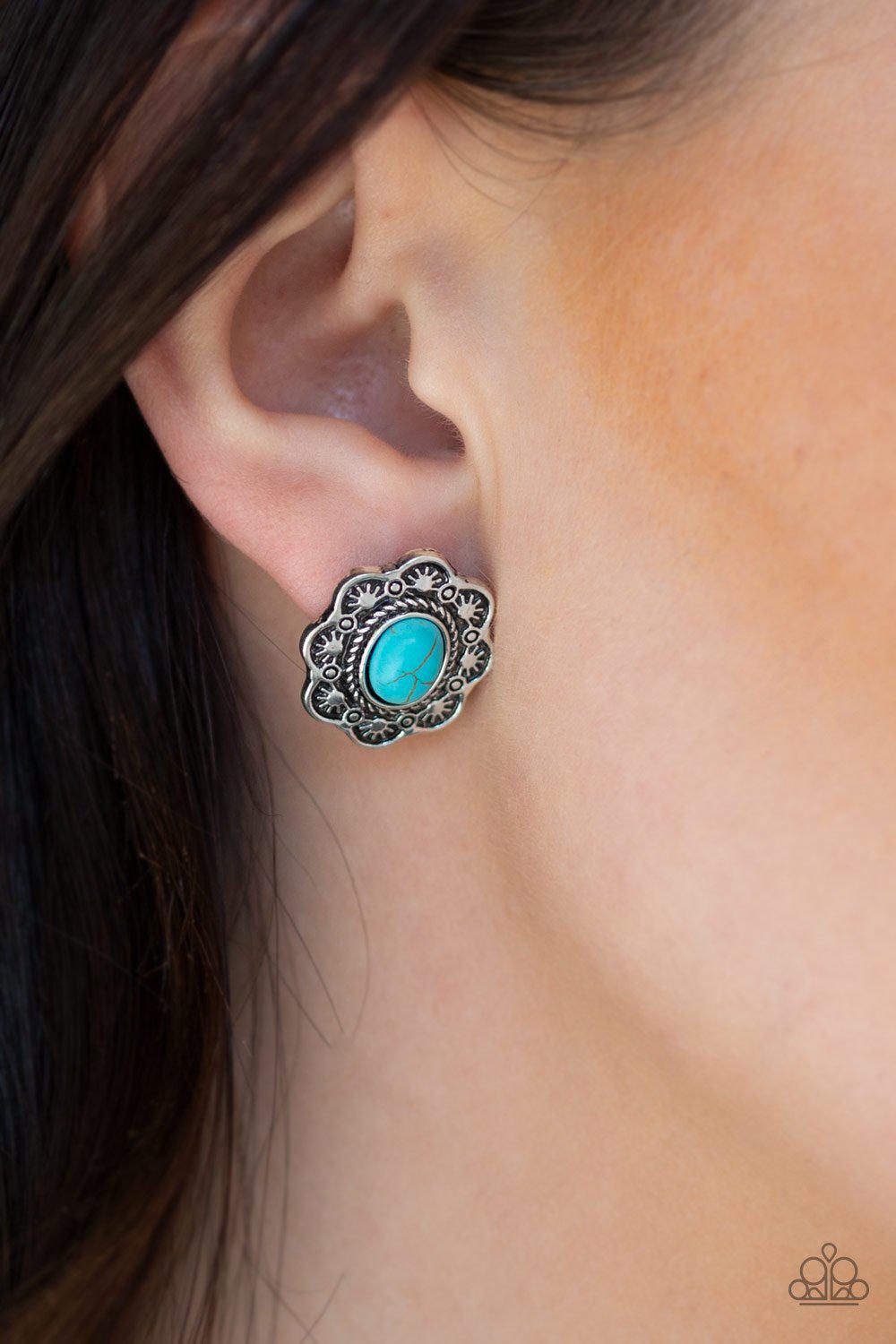 Springtime Deserts Turquoise Blue Stone Flower Post Earrings - Paparazzi Accessories - lightbox -CarasShop.com - $5 Jewelry by Cara Jewels