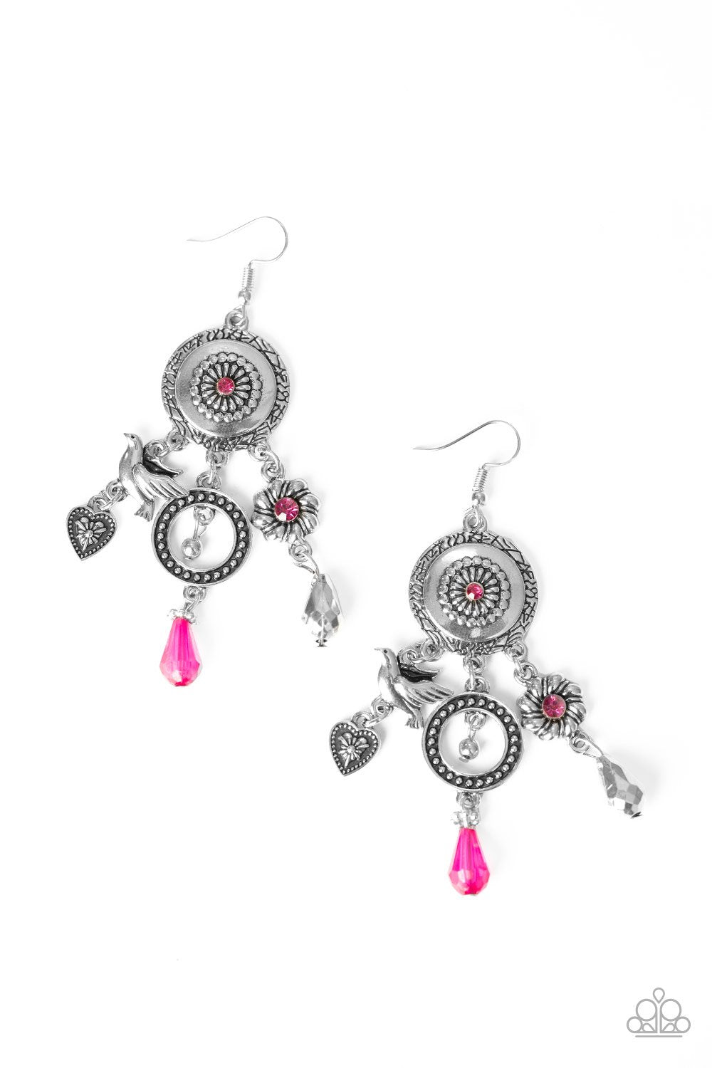 Springtime Essence Pink Charm Earrings - Paparazzi Accessories Convention Exclusive-CarasShop.com - $5 Jewelry by Cara Jewels