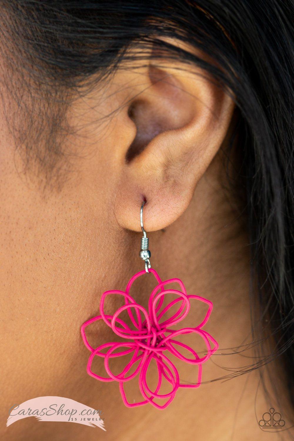 Springtime Serenity - Pink Flower Earrings - Paparazzi Accessories-CarasShop.com - $5 Jewelry by Cara Jewels