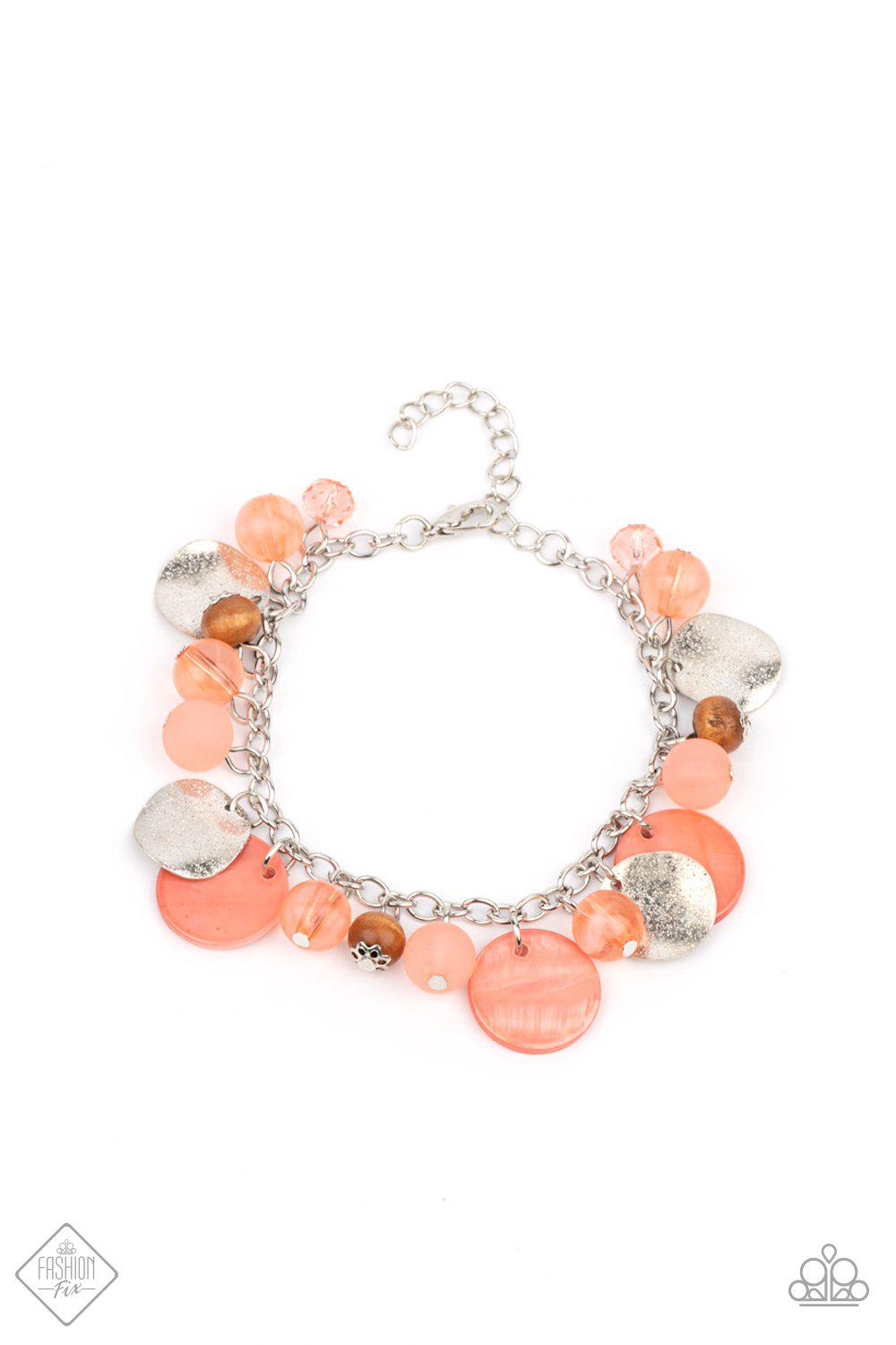 Springtime Springs Coral and Silver Bracelet Set - Paparazzi Accessories- lightbox - CarasShop.com - $5 Jewelry by Cara Jewels
