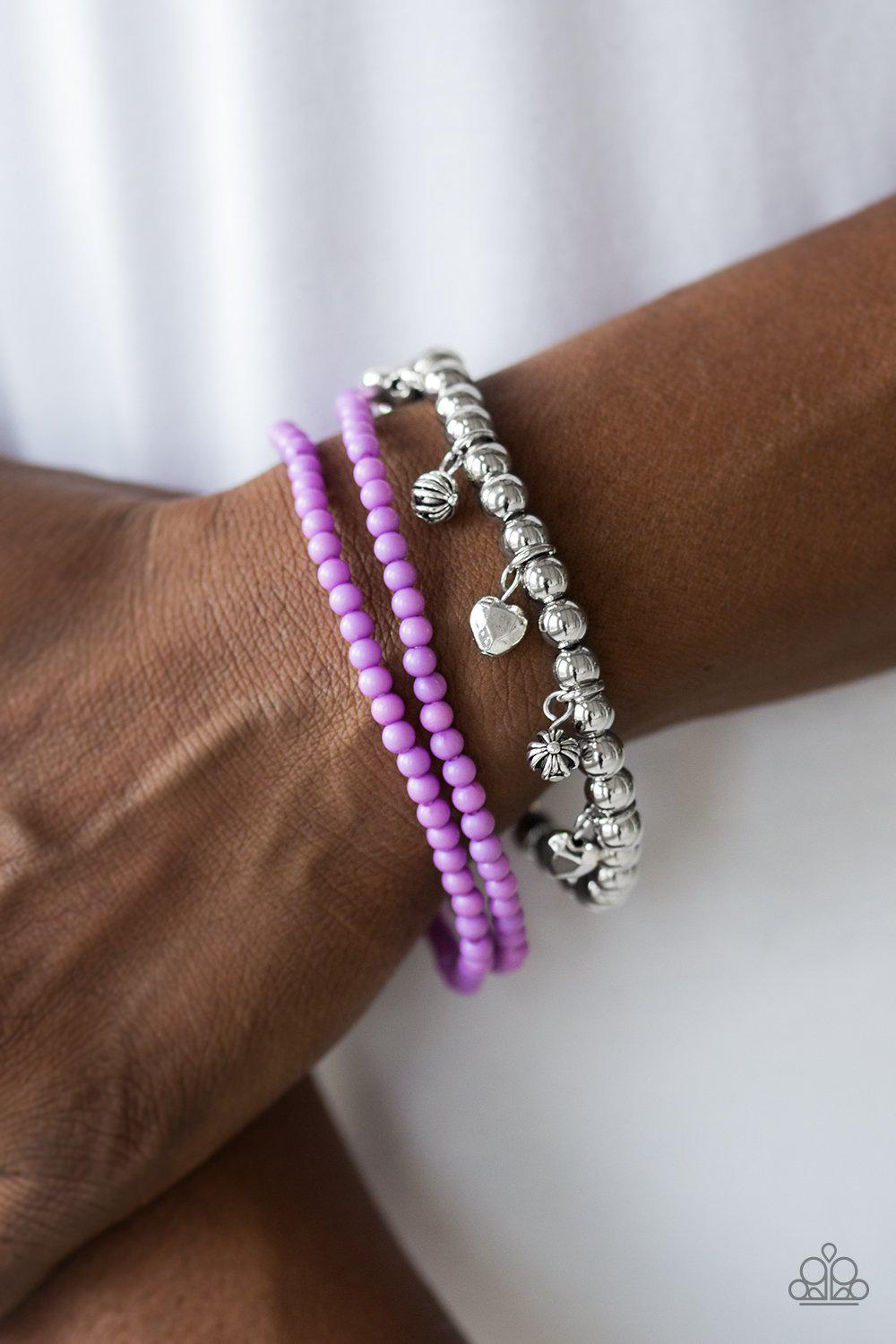 Springtime Sweethearts Purple Stretch Bracelet Set - Paparazzi Accessories-CarasShop.com - $5 Jewelry by Cara Jewels