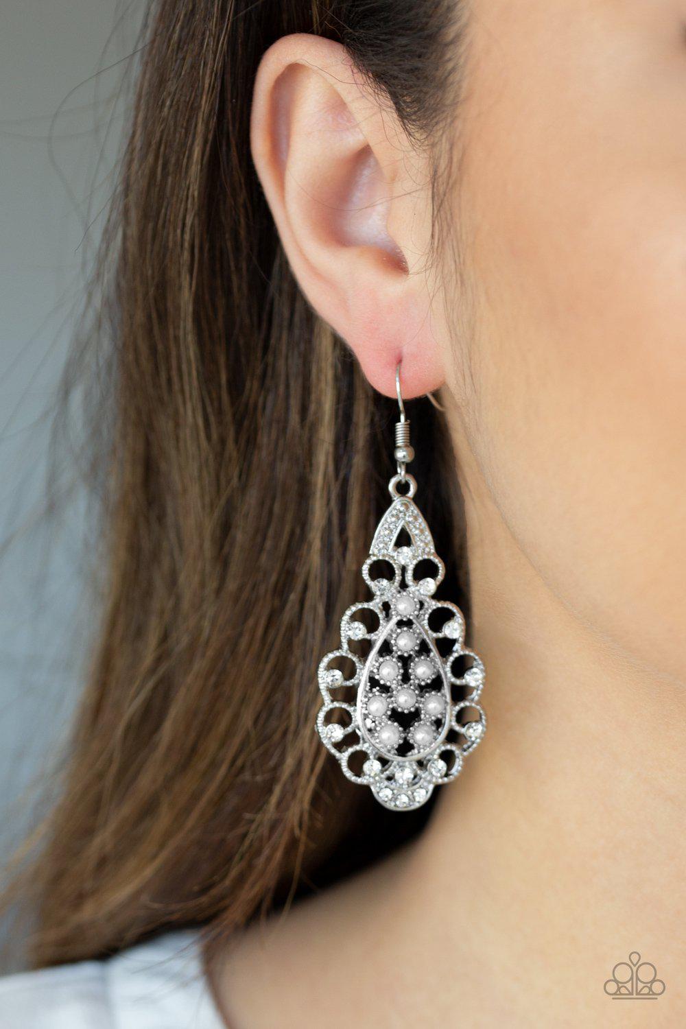 Sprinkle On The Sparkle White Pearl Earrings - Paparazzi Accessories-CarasShop.com - $5 Jewelry by Cara Jewels