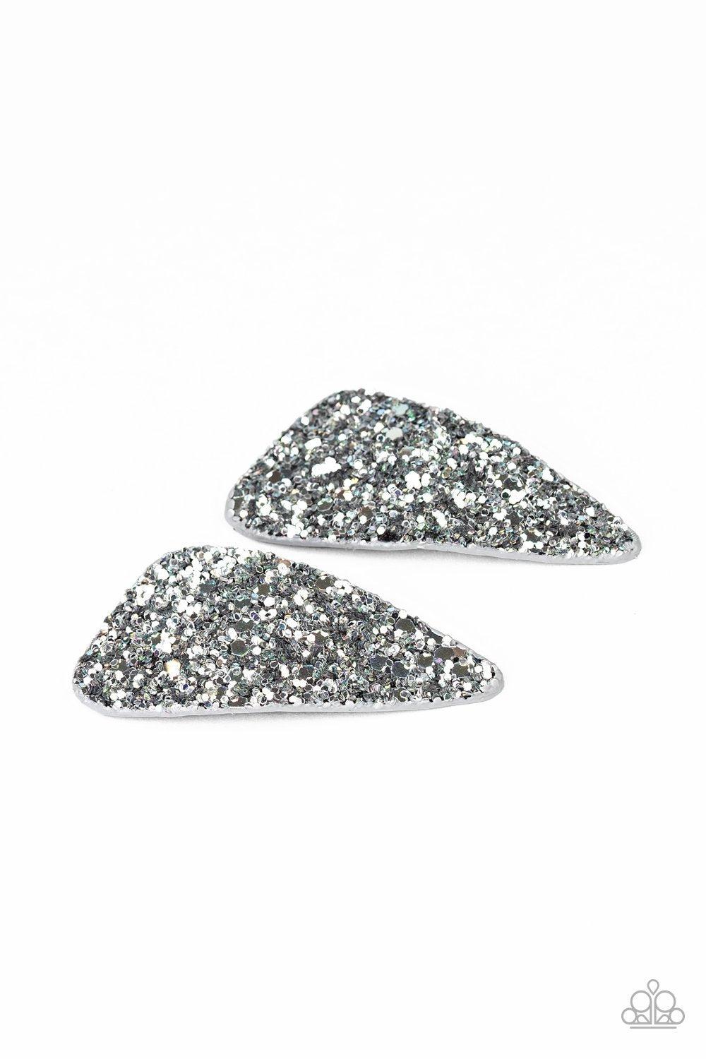 Squad Shimmer Silver Sequin Hair Clips - Paparazzi Accessories-CarasShop.com - $5 Jewelry by Cara Jewels