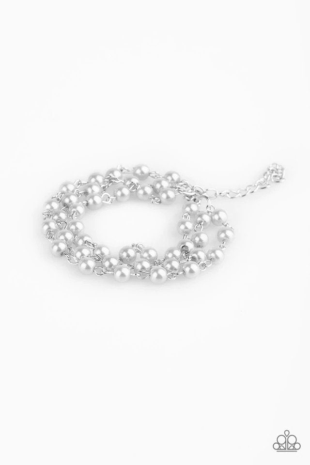 Stage Name Silver Pearl Bracelet - Paparazzi Accessories- lightbox - CarasShop.com - $5 Jewelry by Cara Jewels