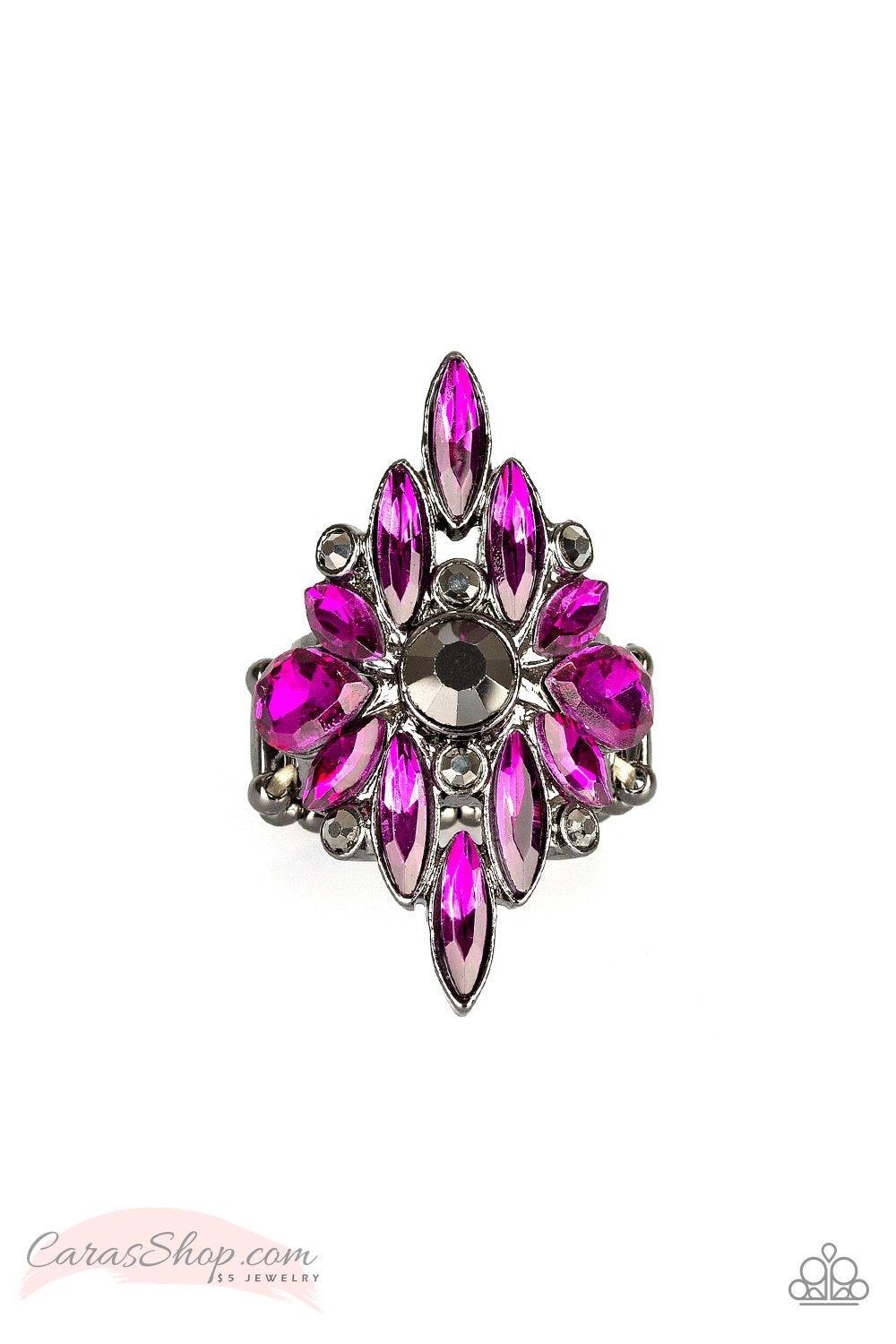 Stand Back Pink and Gunmetal Ring - Paparazzi Accessories-CarasShop.com - $5 Jewelry by Cara Jewels