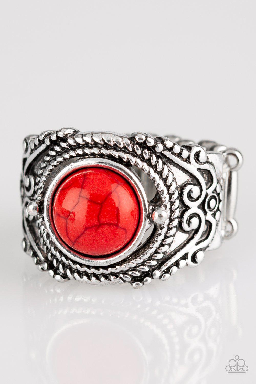 Stand Your Ground Red Stone Ring - Paparazzi Accessories - lightbox -CarasShop.com - $5 Jewelry by Cara Jewels