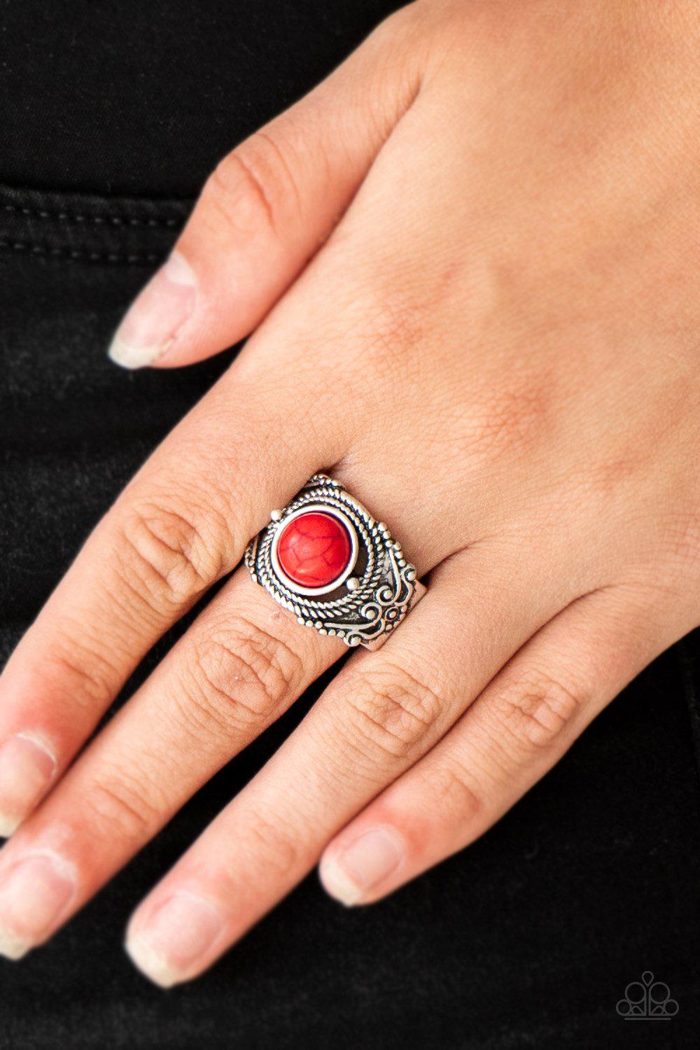 Stand Your Ground Red Stone Ring - Paparazzi Accessories - model -CarasShop.com - $5 Jewelry by Cara Jewels