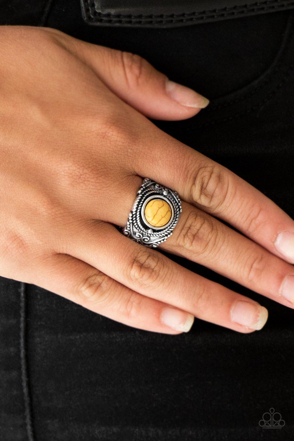 Stand Your Ground Yellow Stone Ring - Paparazzi Accessories-CarasShop.com - $5 Jewelry by Cara Jewels