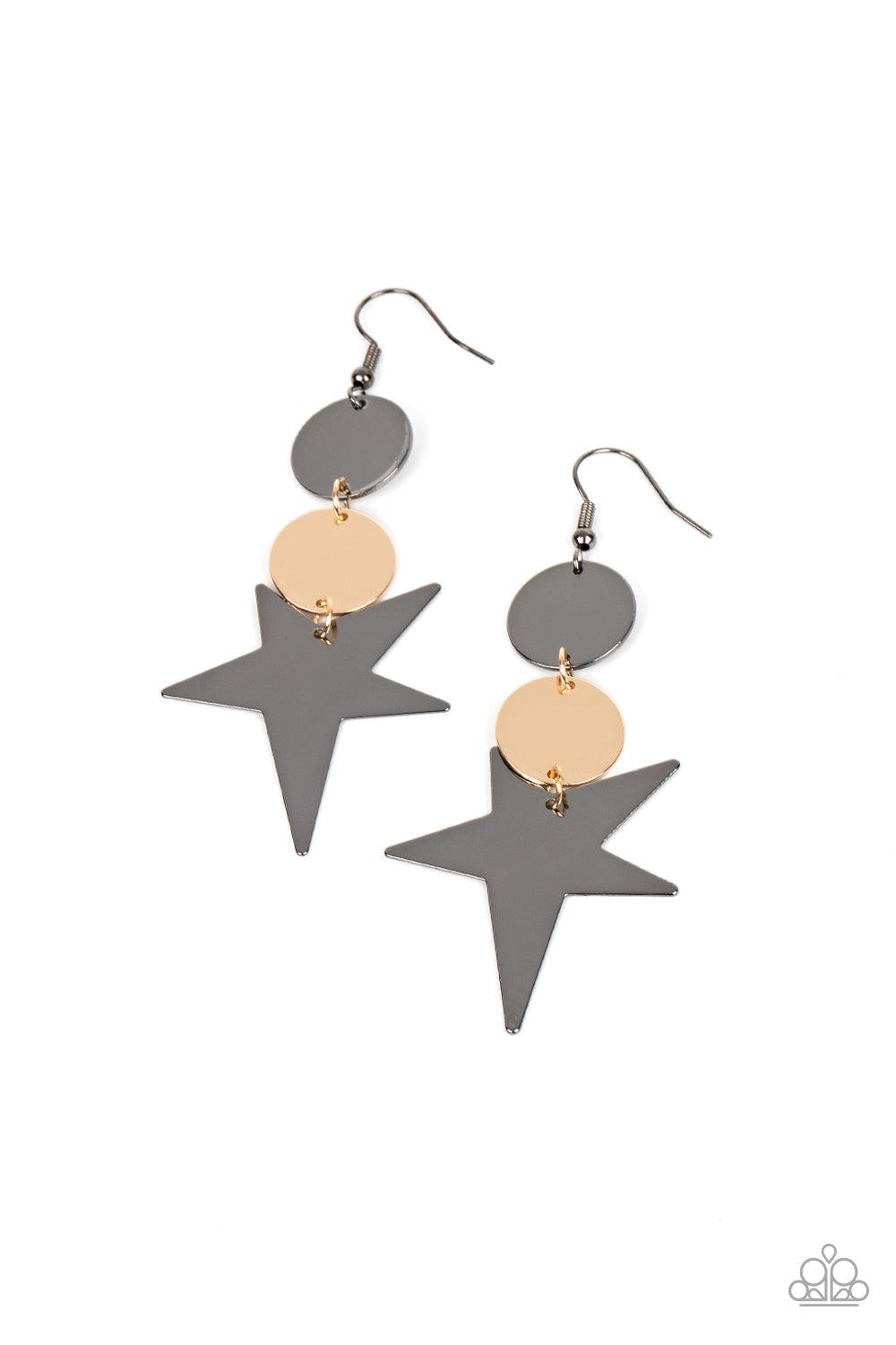 Star Bizarre Multi Gunmetal and Gold Earrings - Paparazzi Accessories- lightbox - CarasShop.com - $5 Jewelry by Cara Jewels
