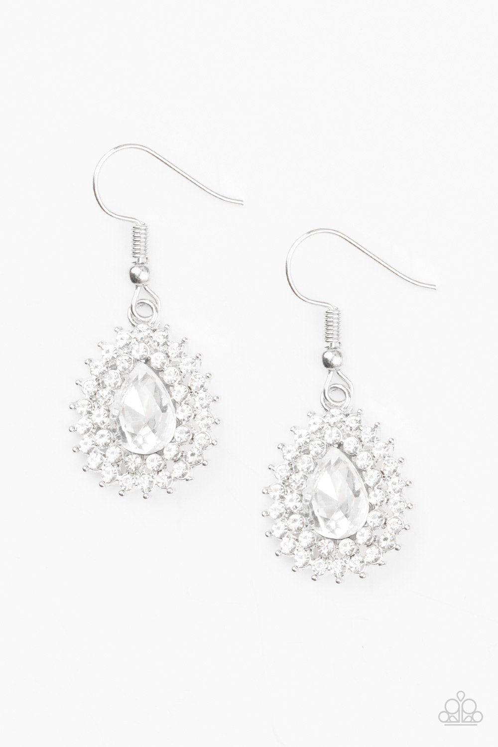 Star-Crossed Starlet White Teardrop Rhinestone Earrings - Paparazzi Accessories-CarasShop.com - $5 Jewelry by Cara Jewels