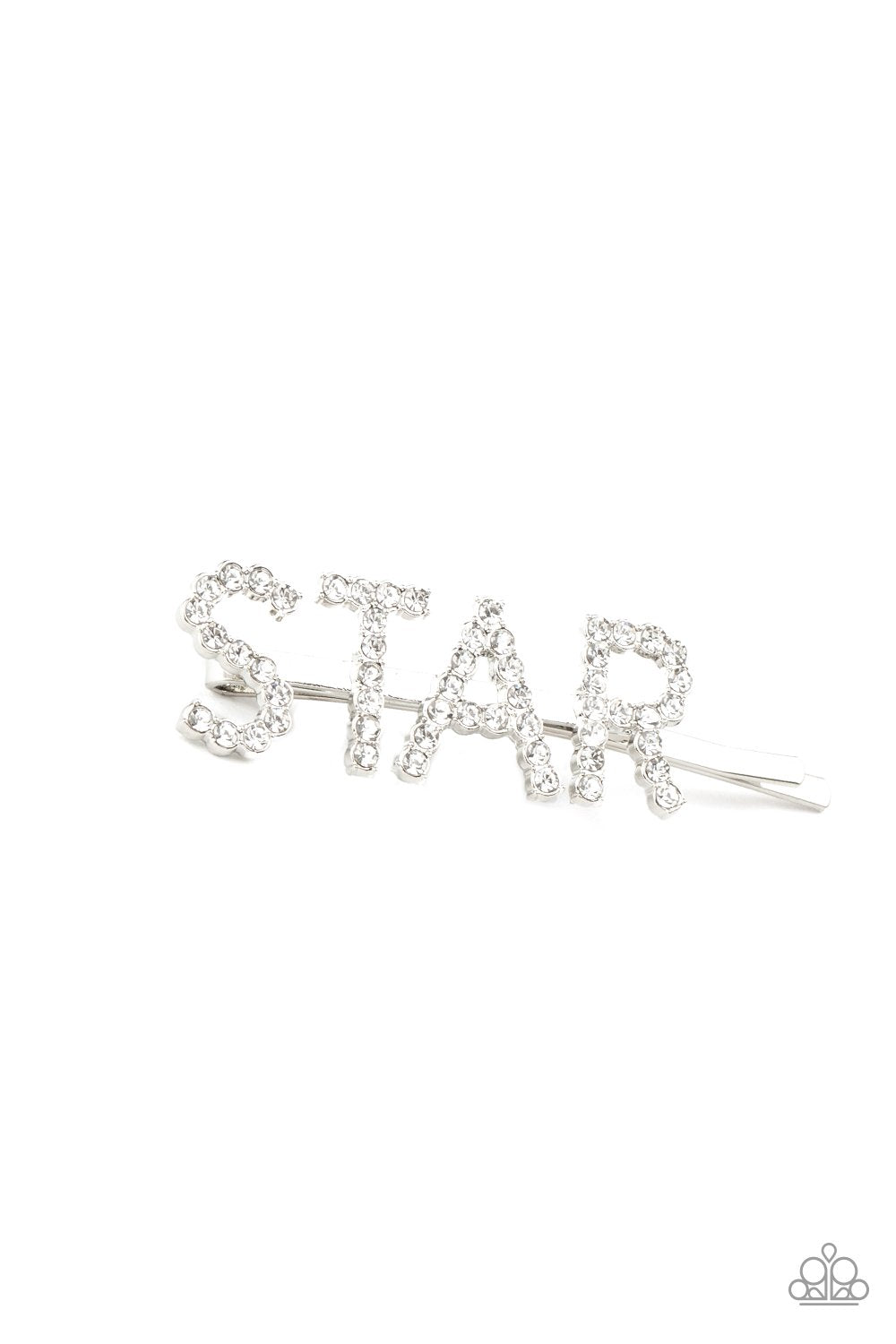 Star In Your Own Show White Rhinestone Hair Pin - Paparazzi Accessories-CarasShop.com - $5 Jewelry by Cara Jewels