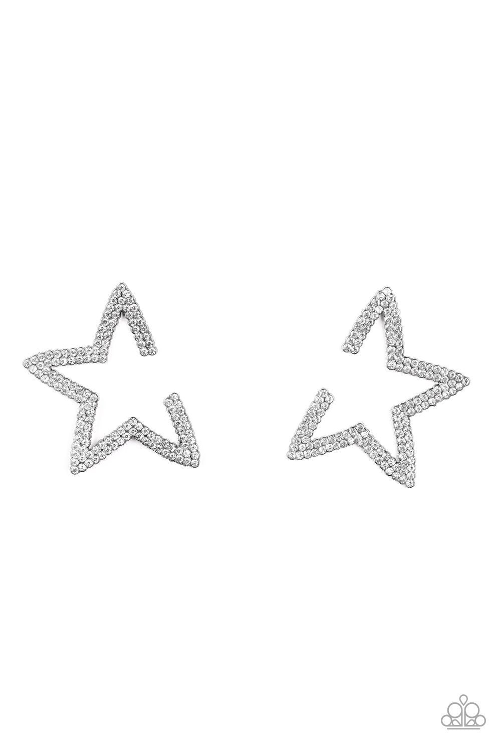 Star Player Gunmetal Black and White Rhinestone Earrings - Paparazzi Accessories - lightbox -CarasShop.com - $5 Jewelry by Cara Jewels