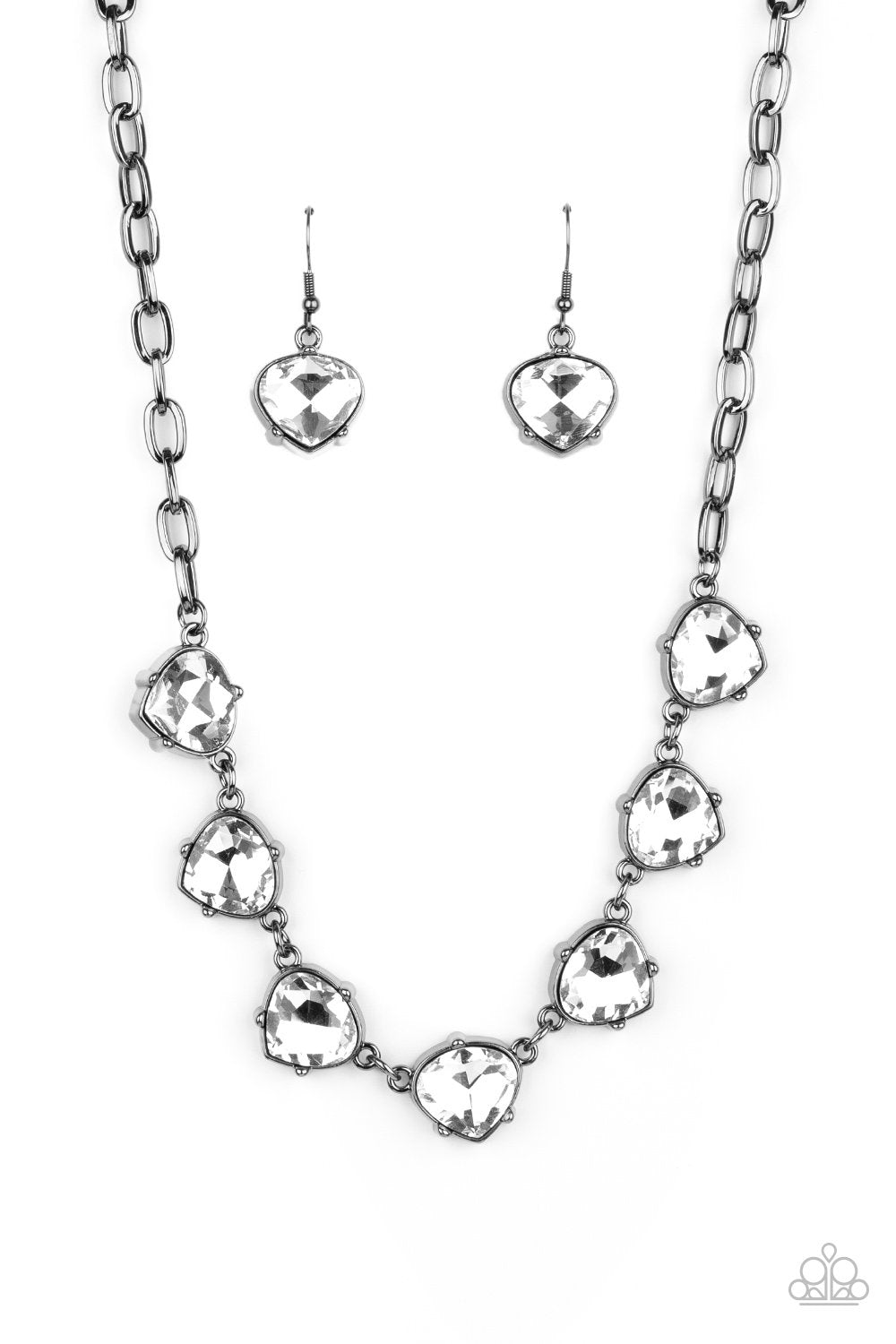 Star Quality Sparkle Gunmetal Black and White Rhinestone Necklace - Paparazzi Accessories Life of the Party Exclusive December 2020-CarasShop.com - $5 Jewelry by Cara Jewels