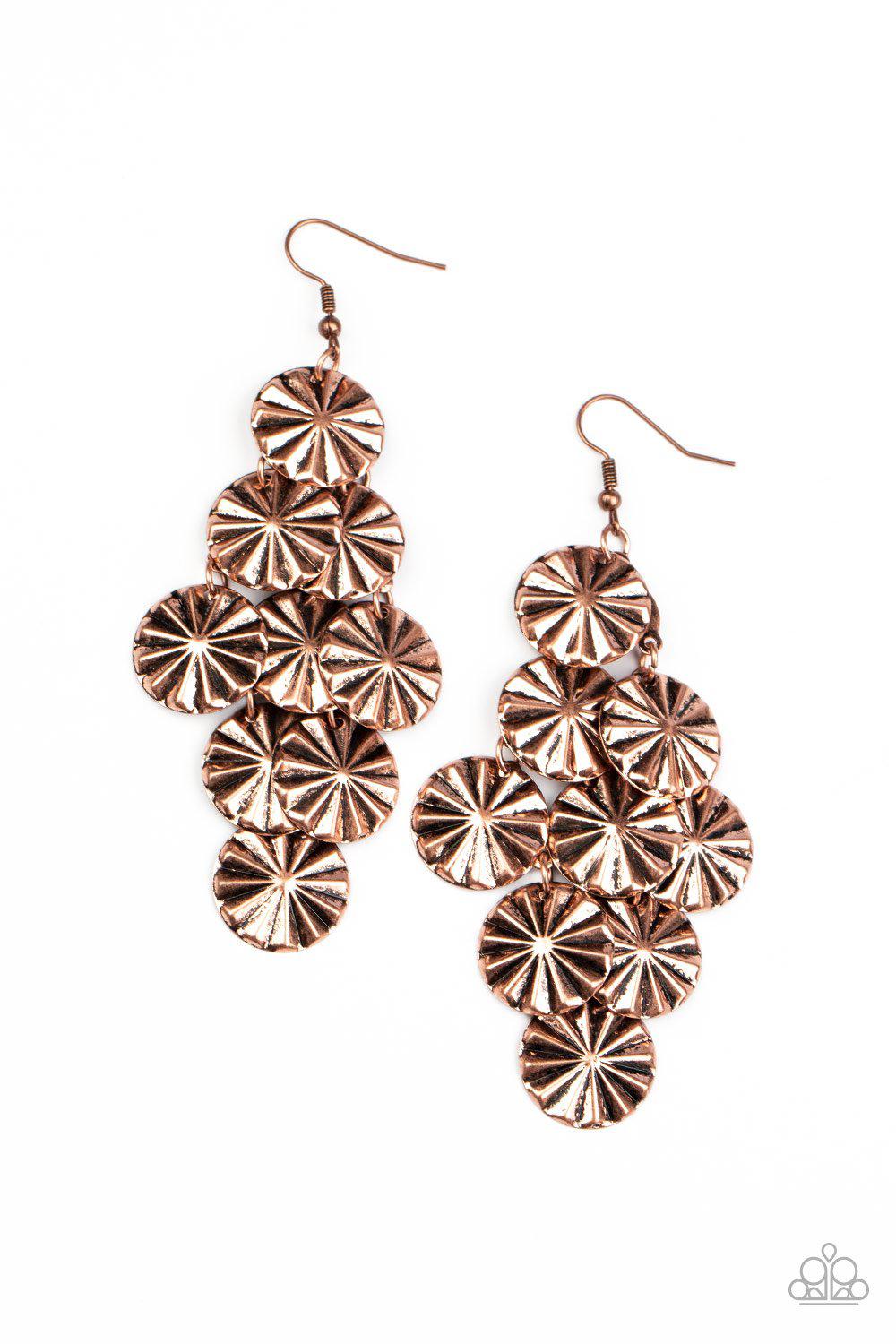 Star Spangled Shine Copper Earrings - Paparazzi Accessories-CarasShop.com - $5 Jewelry by Cara Jewels