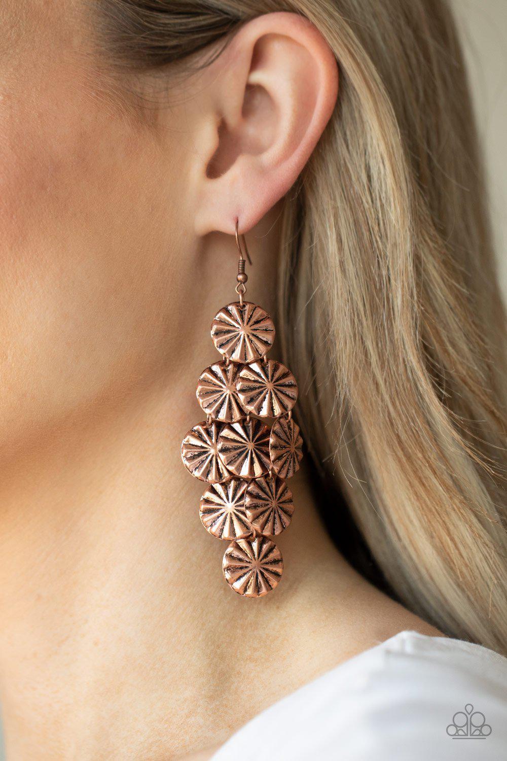 Star Spangled Shine Copper Earrings - Paparazzi Accessories-CarasShop.com - $5 Jewelry by Cara Jewels