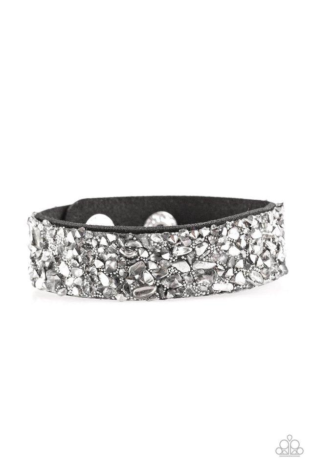 Stardust Sparkle Silver and Black Crushed Stone Urban Wrap Snap Bracelet - Paparazzi Accessories-CarasShop.com - $5 Jewelry by Cara Jewels