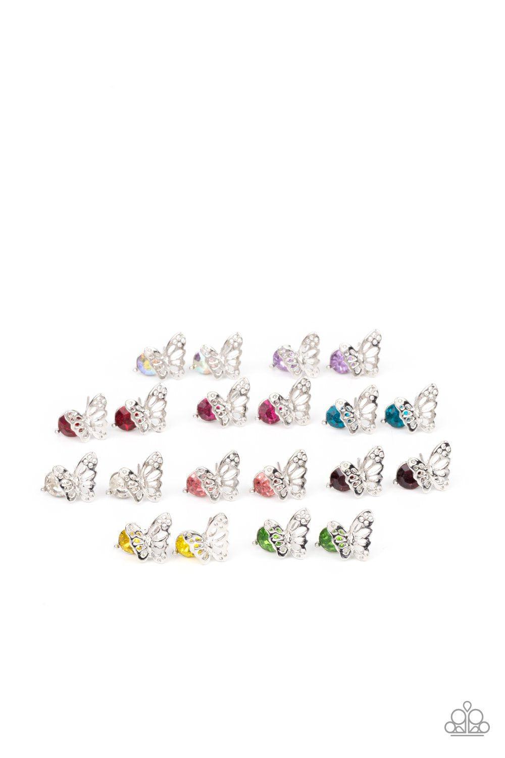 Starlet Shimmer Children&#39;s Butterfly and Rhinestone Post Earrings - Paparazzi Accessories (set of 10 pairs) - Full set -CarasShop.com - $5 Jewelry by Cara Jewels