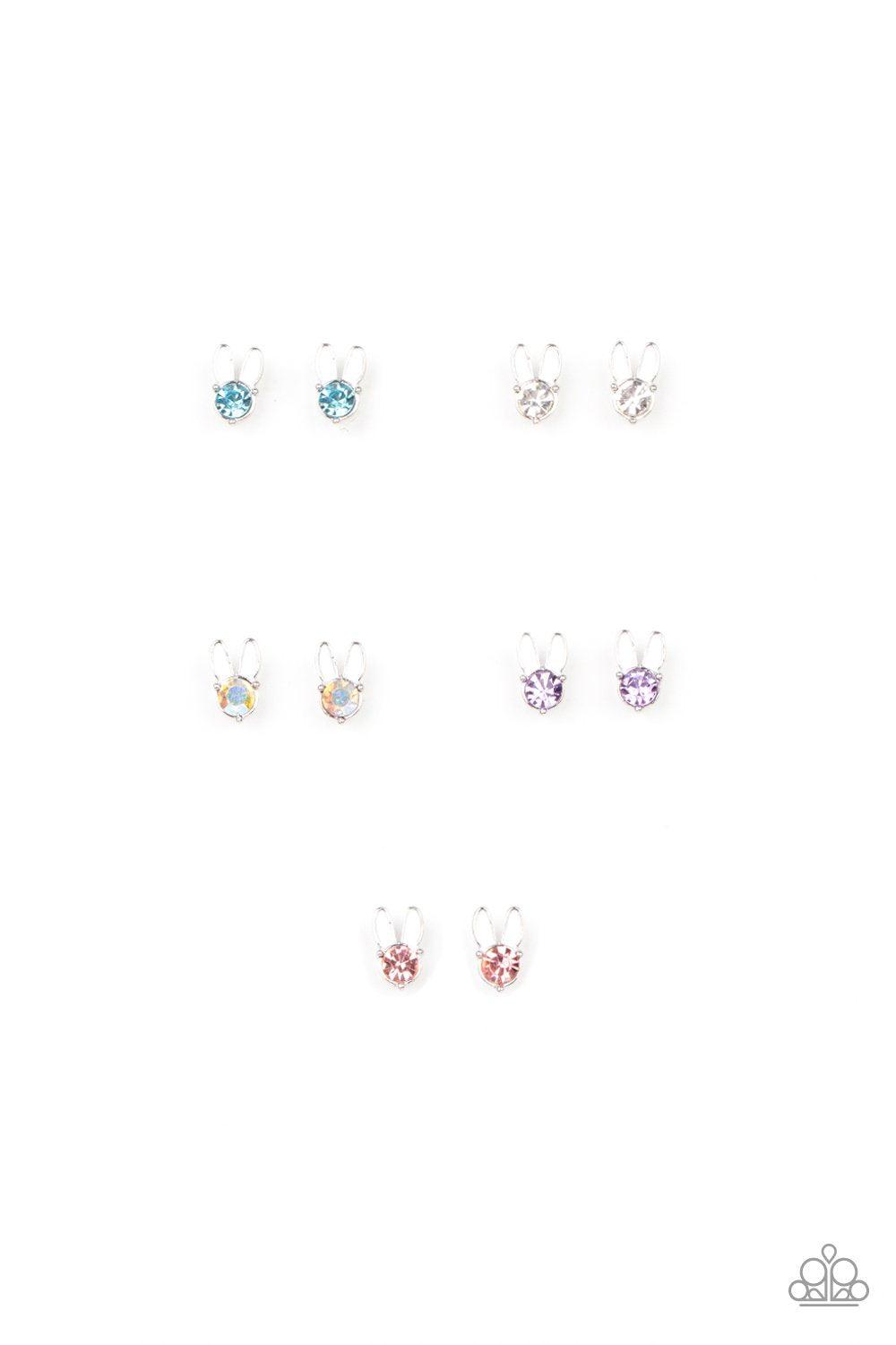 Starlet Shimmer Children&#39;s Easter Bunny Rhinestone Post Earrings - Paparazzi Accessories (set of 5 pairs) - Full set -CarasShop.com - $5 Jewelry by Cara Jewels
