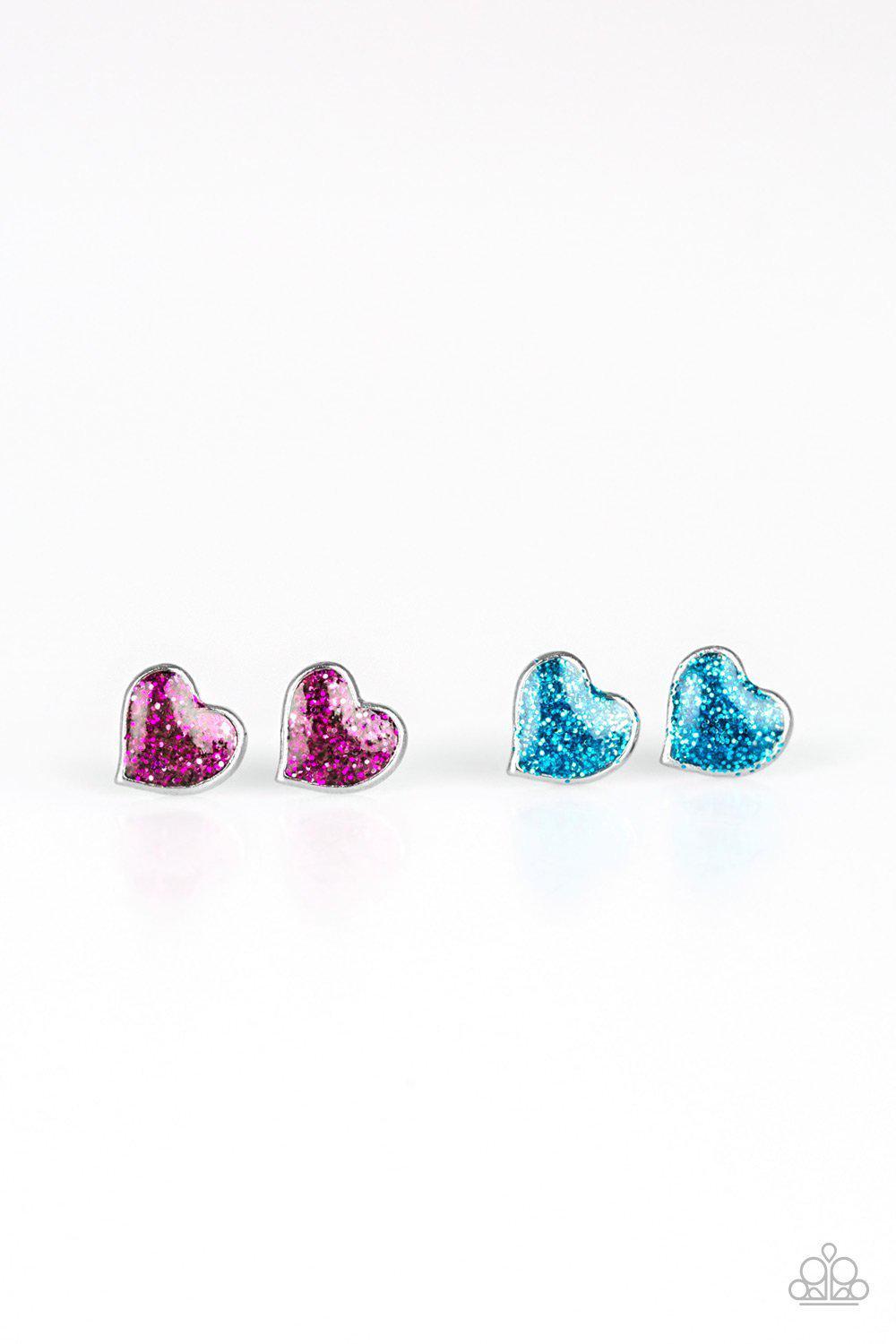 Starlet Shimmer Children&#39;s Glitter Heart Post Earrings - Paparazzi Accessories (set of 5)-CarasShop.com - $5 Jewelry by Cara Jewels
