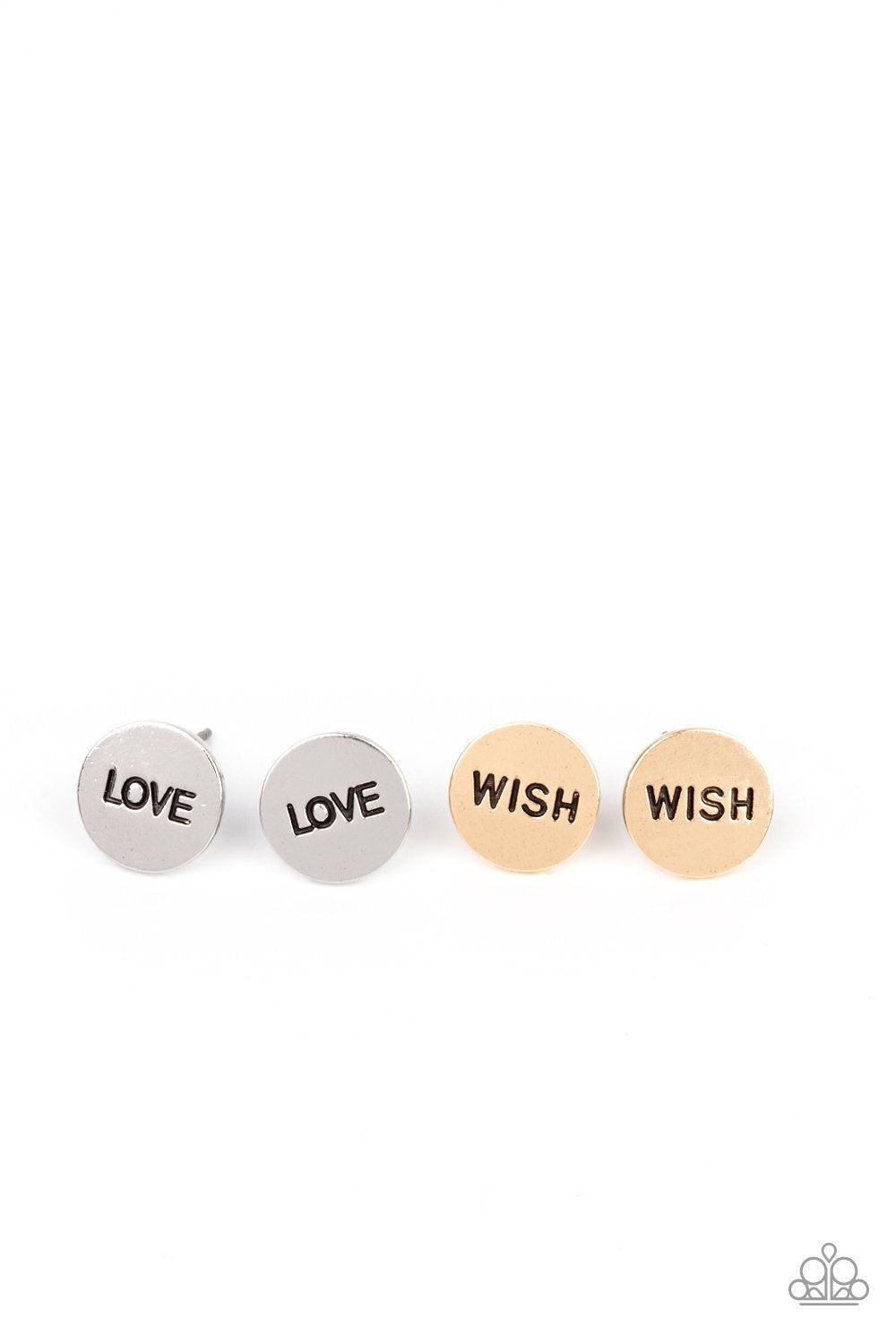 Starlet Shimmer Children&#39;s Gold and Silver Inspirational Post Earrings - Paparazzi Accessories (set of 10 pairs)- lightbox - CarasShop.com - $5 Jewelry by Cara Jewels