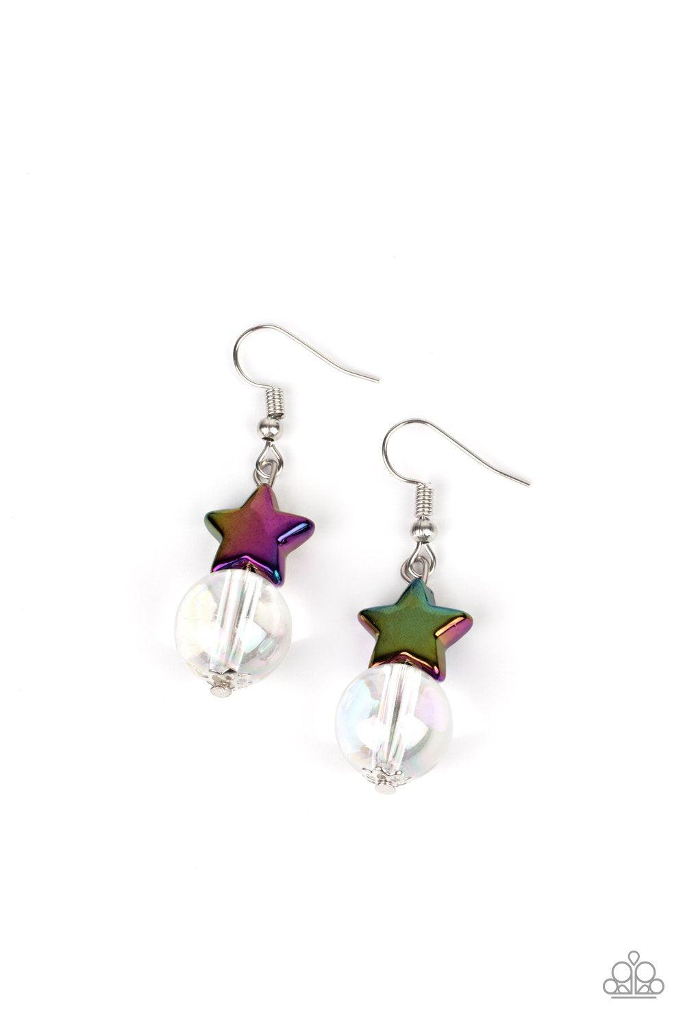 Starlet Shimmer Children&#39;s Iridescent &quot;Oil Spill&quot; and White Bead Earrings - Paparazzi Accessories (set of 5 pairs)- lightbox - CarasShop.com - $5 Jewelry by Cara Jewels