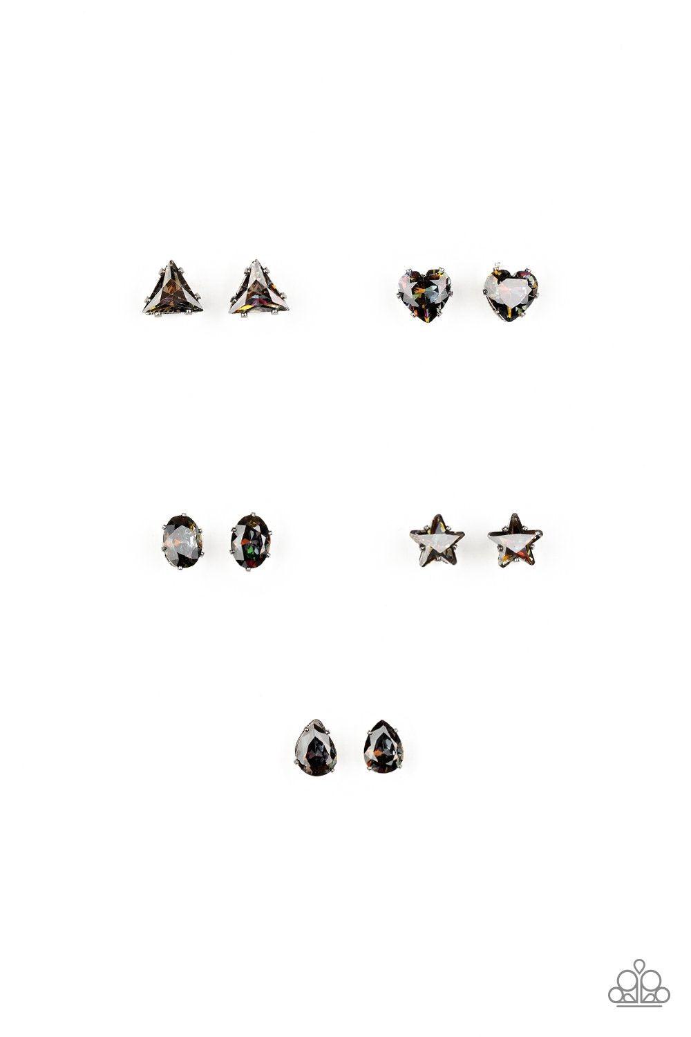 Starlet Shimmer Children&#39;s &quot;Oil Spill&quot; Rhinestone Post Earrings v2 - Paparazzi Accessories (set of 5 pairs) - Full set -CarasShop.com - $5 Jewelry by Cara Jewels