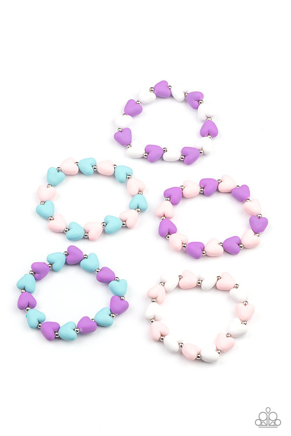 Starlet Shimmer Children&#39;s Pastel Heart Bracelets - Paparazzi Accessories (set of 5) - Full set -CarasShop.com - $5 Jewelry by Cara Jewels